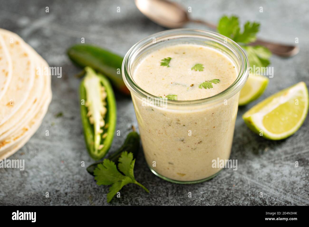 Green enchilada sauce Stock Photo