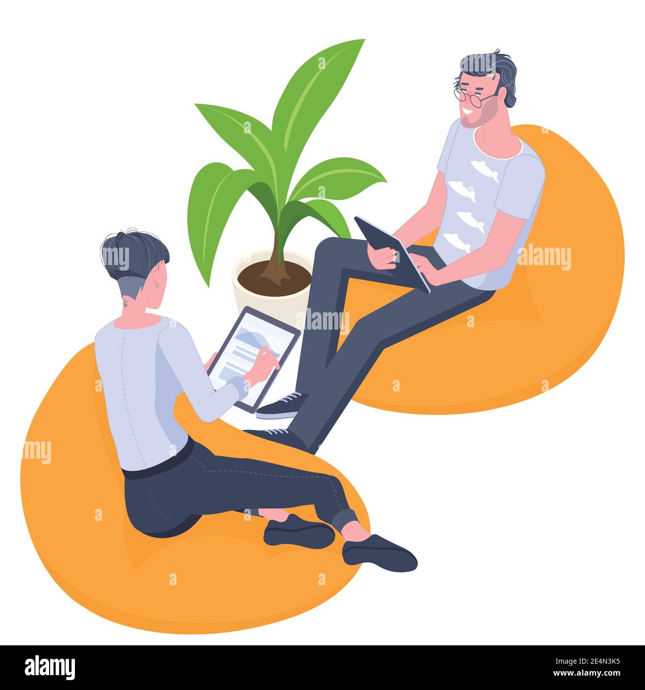colleagues discussing startup project in office Stock Vector