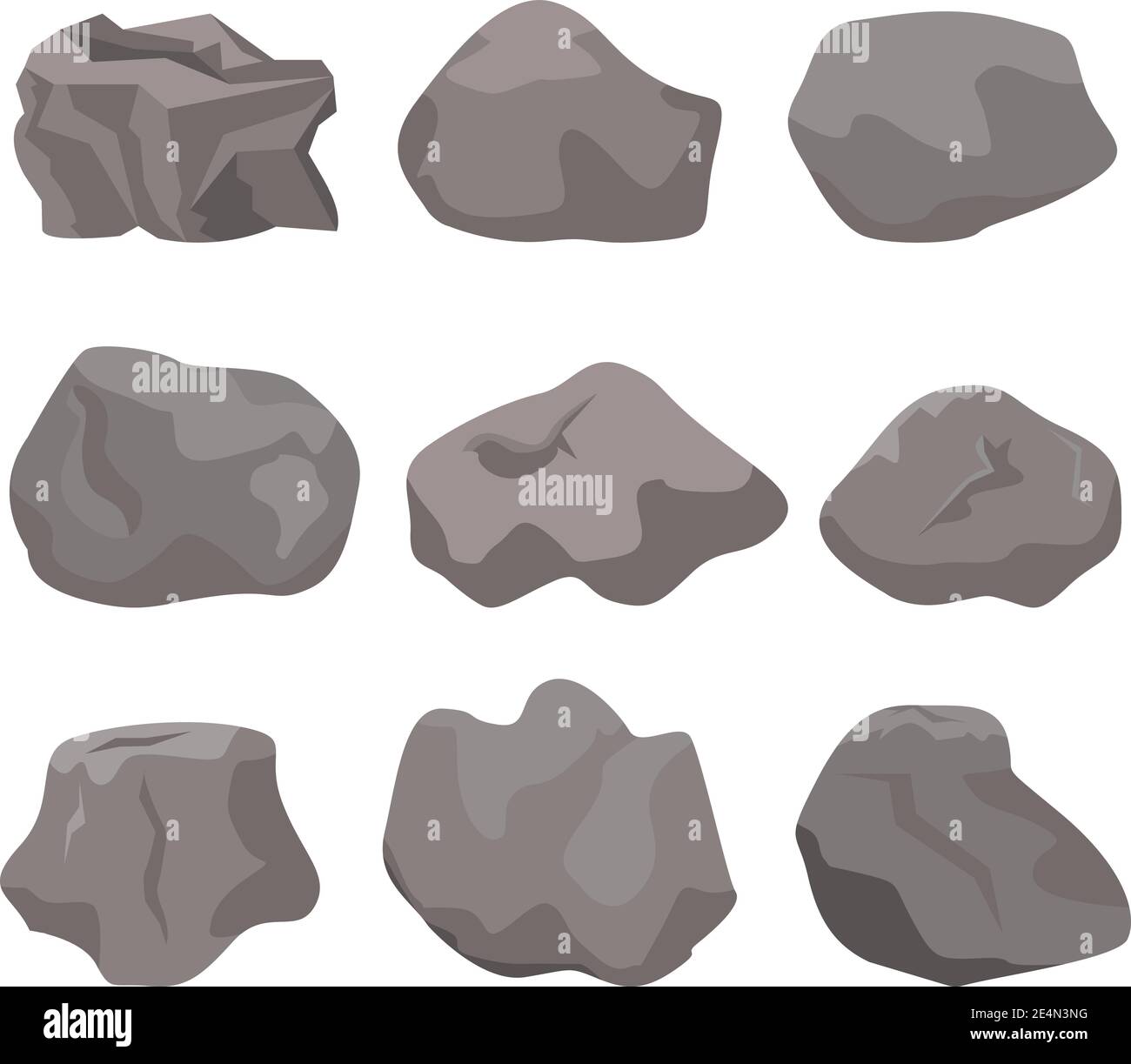 Rock stone cartoon vector set in a flat style with variety of shapes and shades. Cartoon props for outdoor decor. Stock Vector