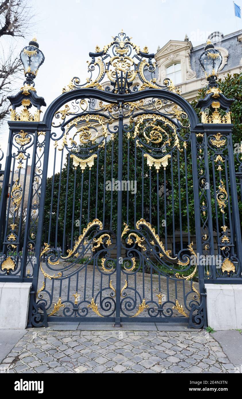 Black and golden gate of Marcel Dassault building hosts Artcurial ...