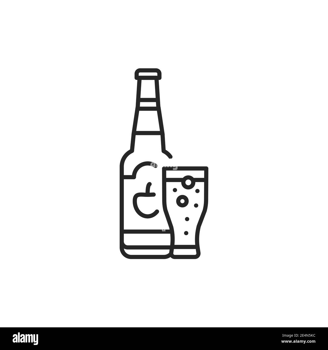 Cider bottle and glass color line icon. Alcoholic beverages. Stock Vector