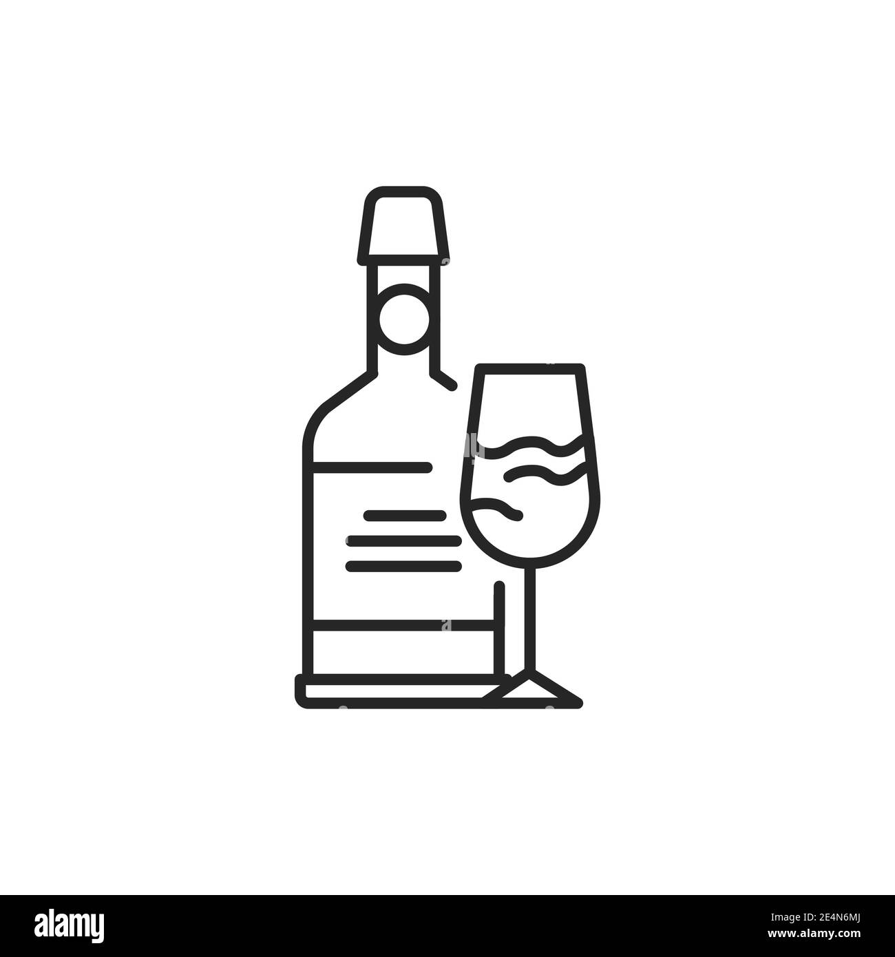 Port wine bottle and glass color line icon. Alcoholic beverages. Stock Vector