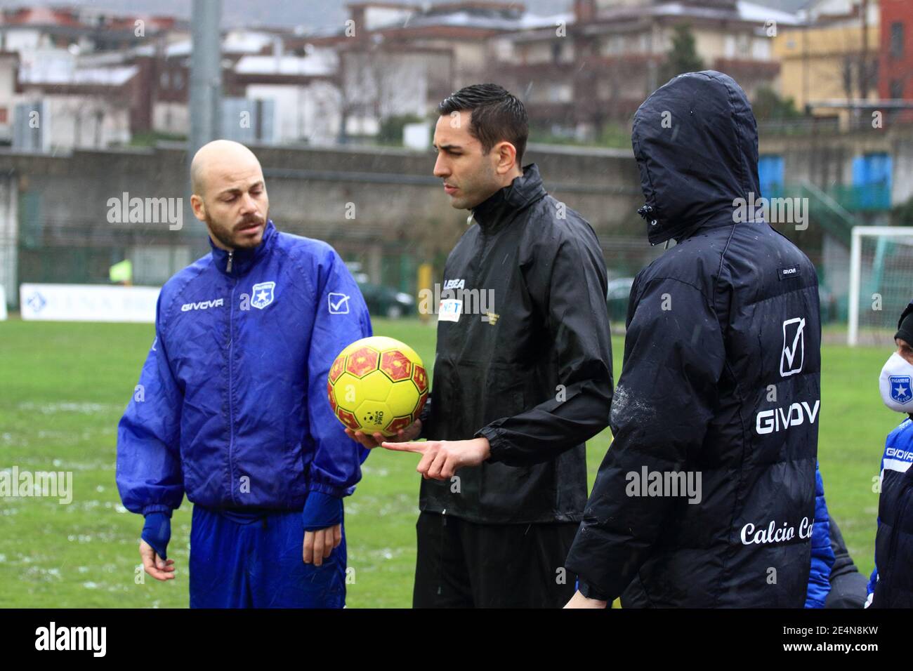 Pagani, Italy. 24th Jan, 2021. Serie C Italian Championship, Girone C Pro League football match between Paganese and Catania, 20th day of the championship. At the third inspection, the referee Andrea Colombo of Como has taken the decision to postpone the match of Pagani to a date to be set, considering impracticable conditions of the playing field, hit by an abundant rain in the last hours. (Photo by Pasquale Senatore/Pacific Press/Sipa USA) Credit: Sipa USA/Alamy Live News Stock Photo