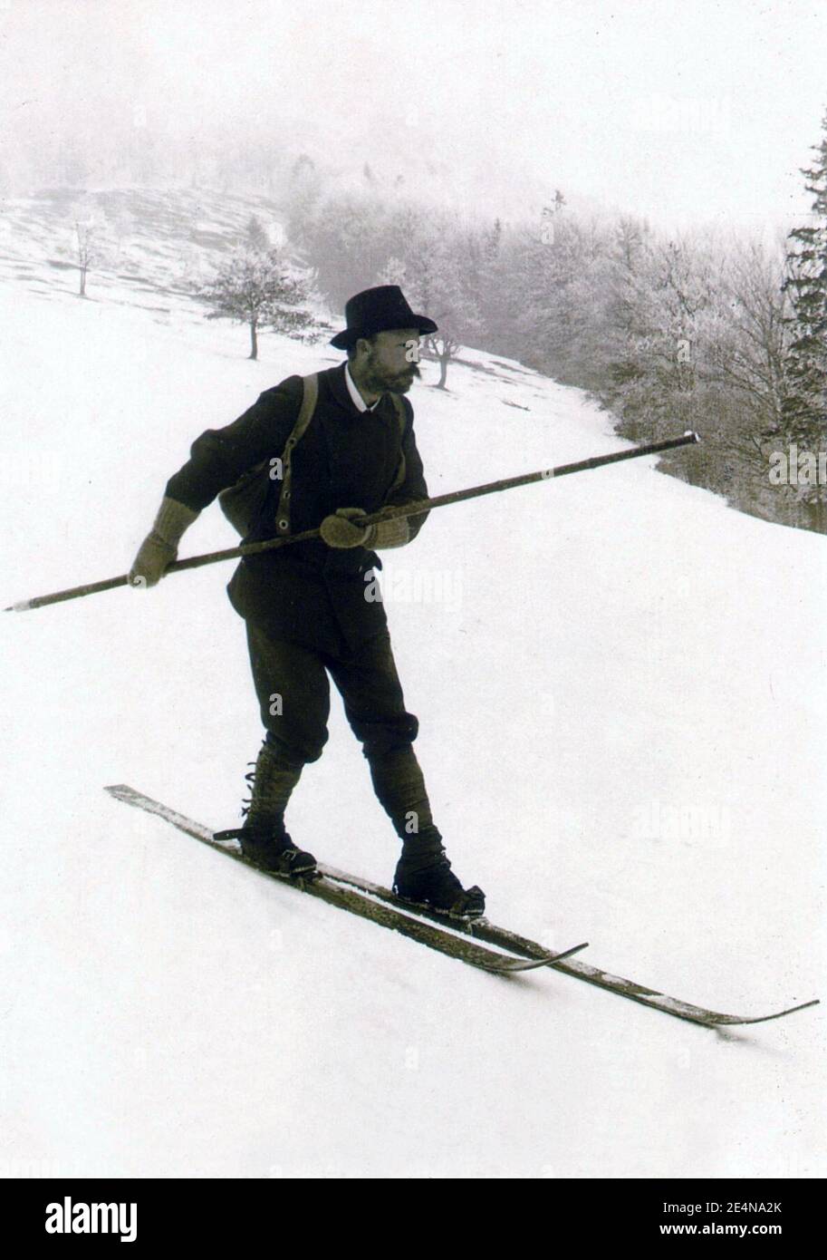 Mathias zdarsky ski technique. Stock Photo