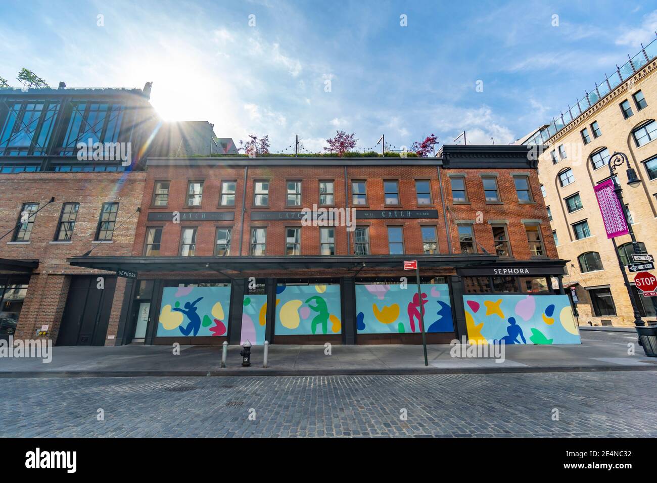 SEPHORA store in Meatpacking District has boarded up the store windows NYC. Stock Photo
