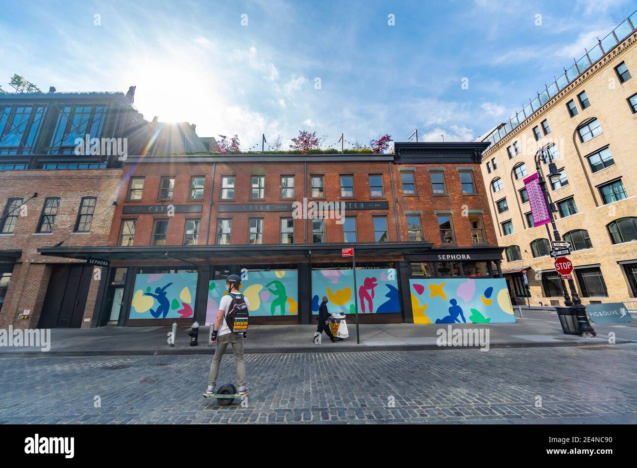 SEPHORA store in Meatpacking District has boarded up the store windows NYC. Stock Photo