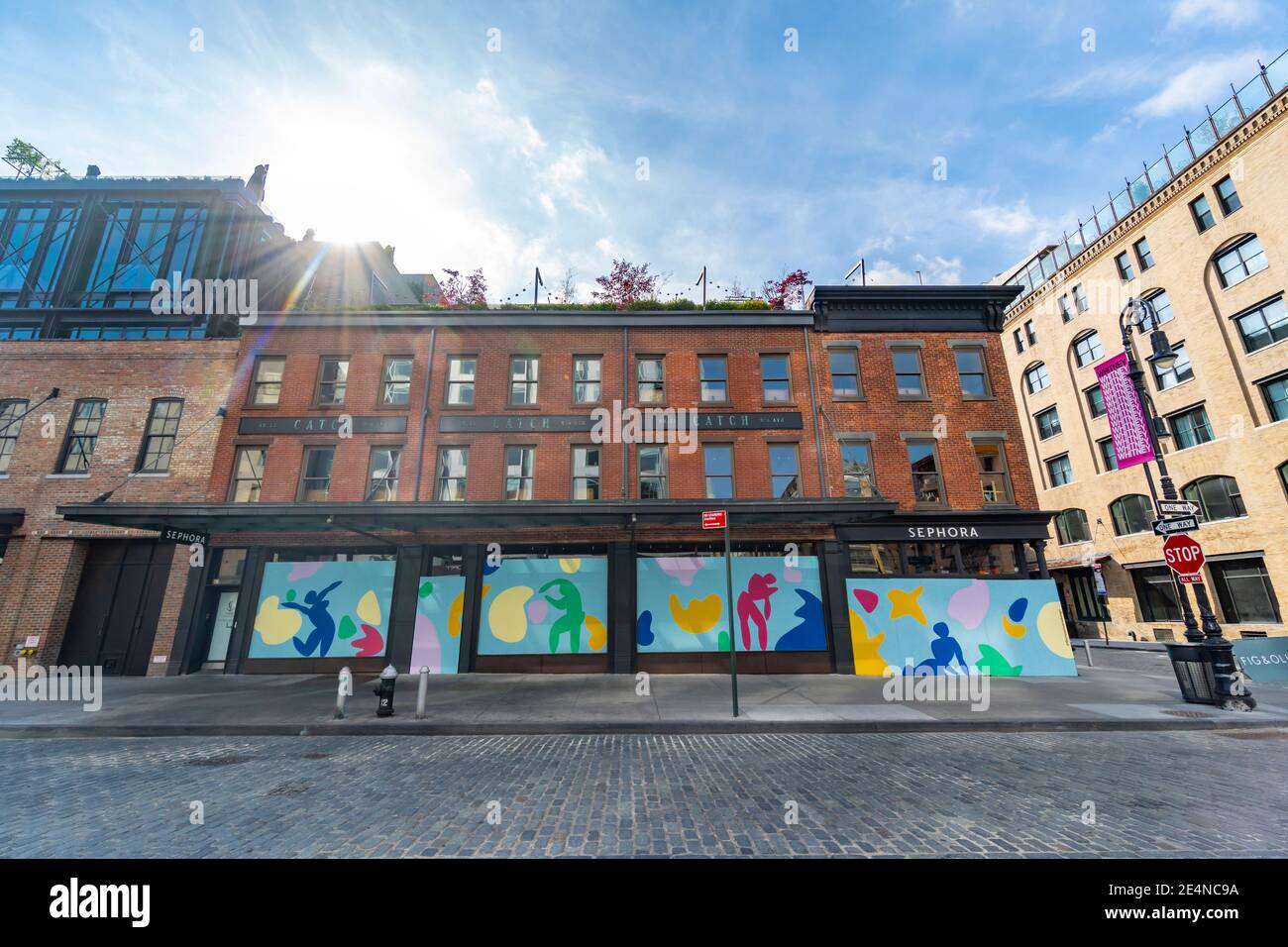 SEPHORA store in Meatpacking District has boarded up the store windows NYC. Stock Photo