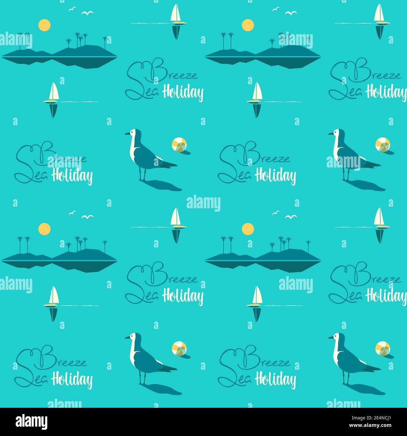 Beautiful Beach Landscape seamless vector pattern Stock Vector