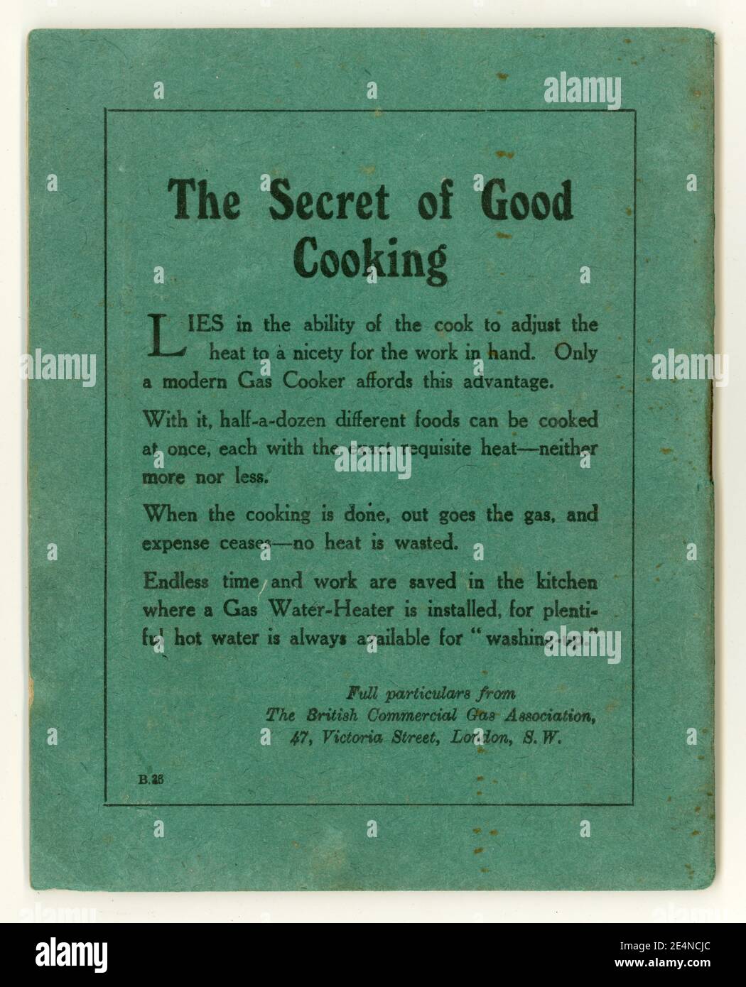 WW1 era  British Commercial Gas Association ad for gas cooking -published by The Star, The Daily News Ltd. circa 1918 Stock Photo