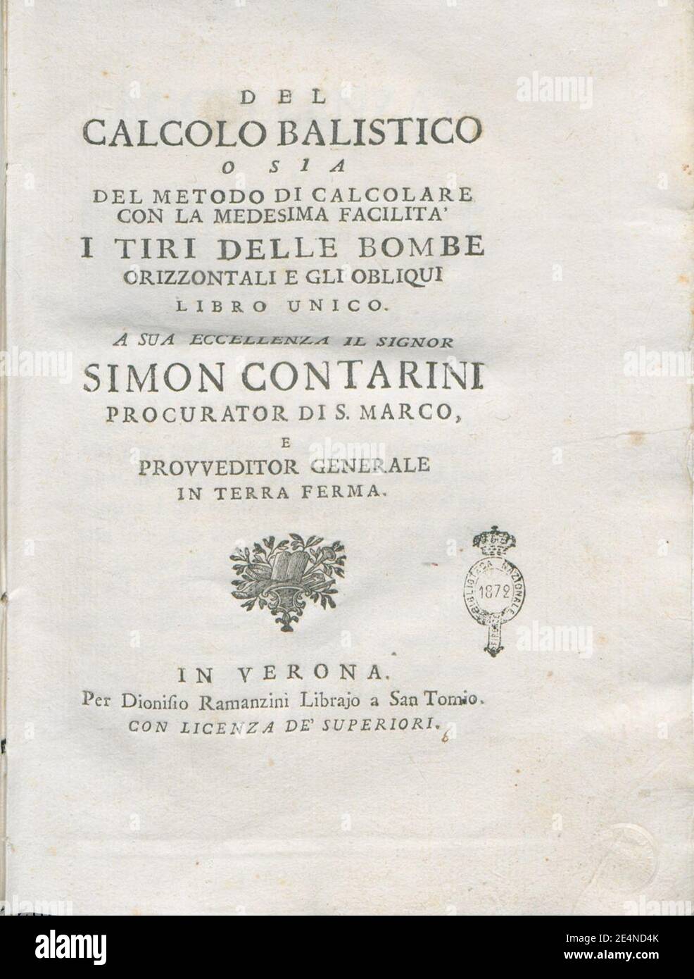 Marzagaglia, Gaetano   Del calcolo balistico, 1748 Stock Photo