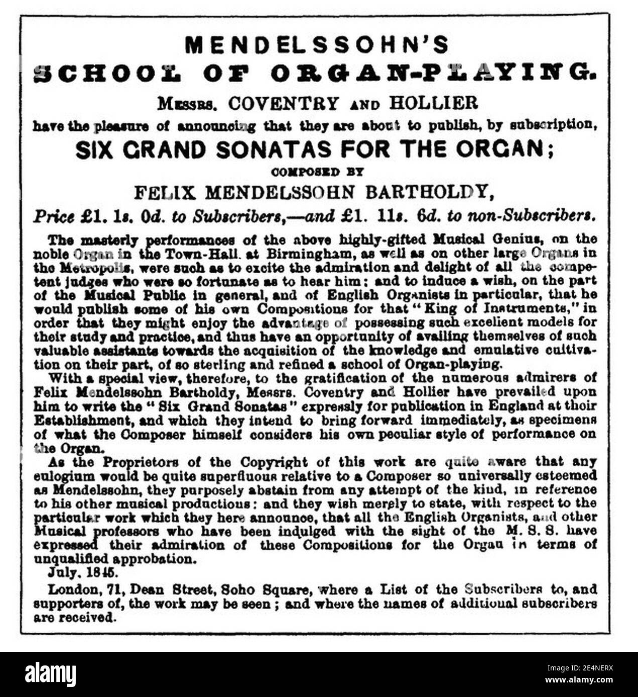 Mendelssohn oregan sonatas. Stock Photo