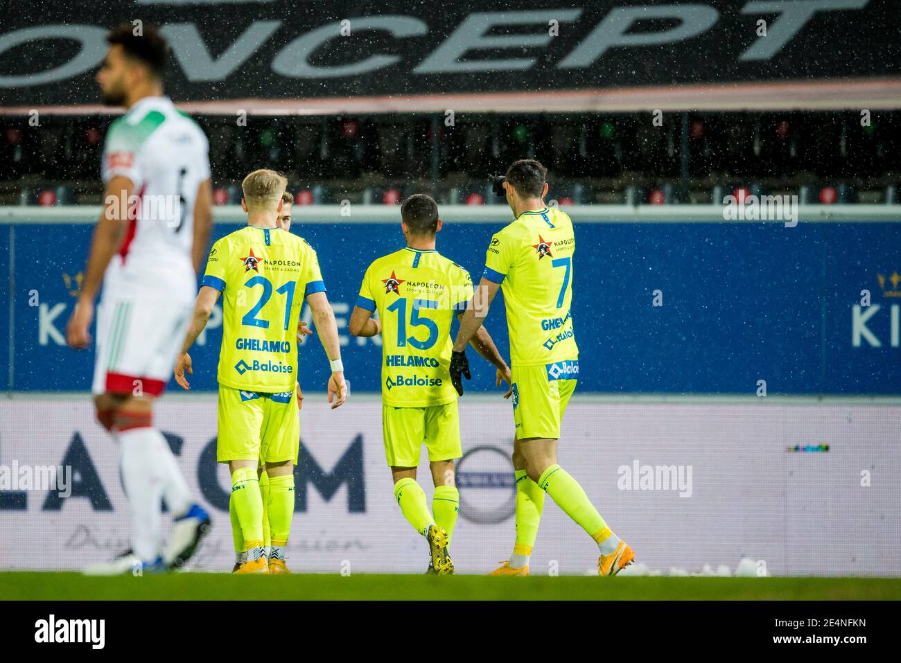 Gent's players and Gent's Milad Mohammadi celebrates after scoring during a soccer match between OH Leuven and KAA Gent, Sunday 24 January 2021 in Hev Stock Photo