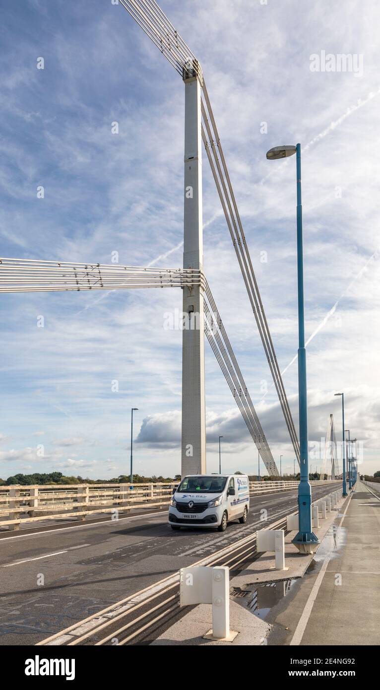 Van on the M4 motorway on the Severn Bridge at Chepstow, Wales, UK Stock Photo