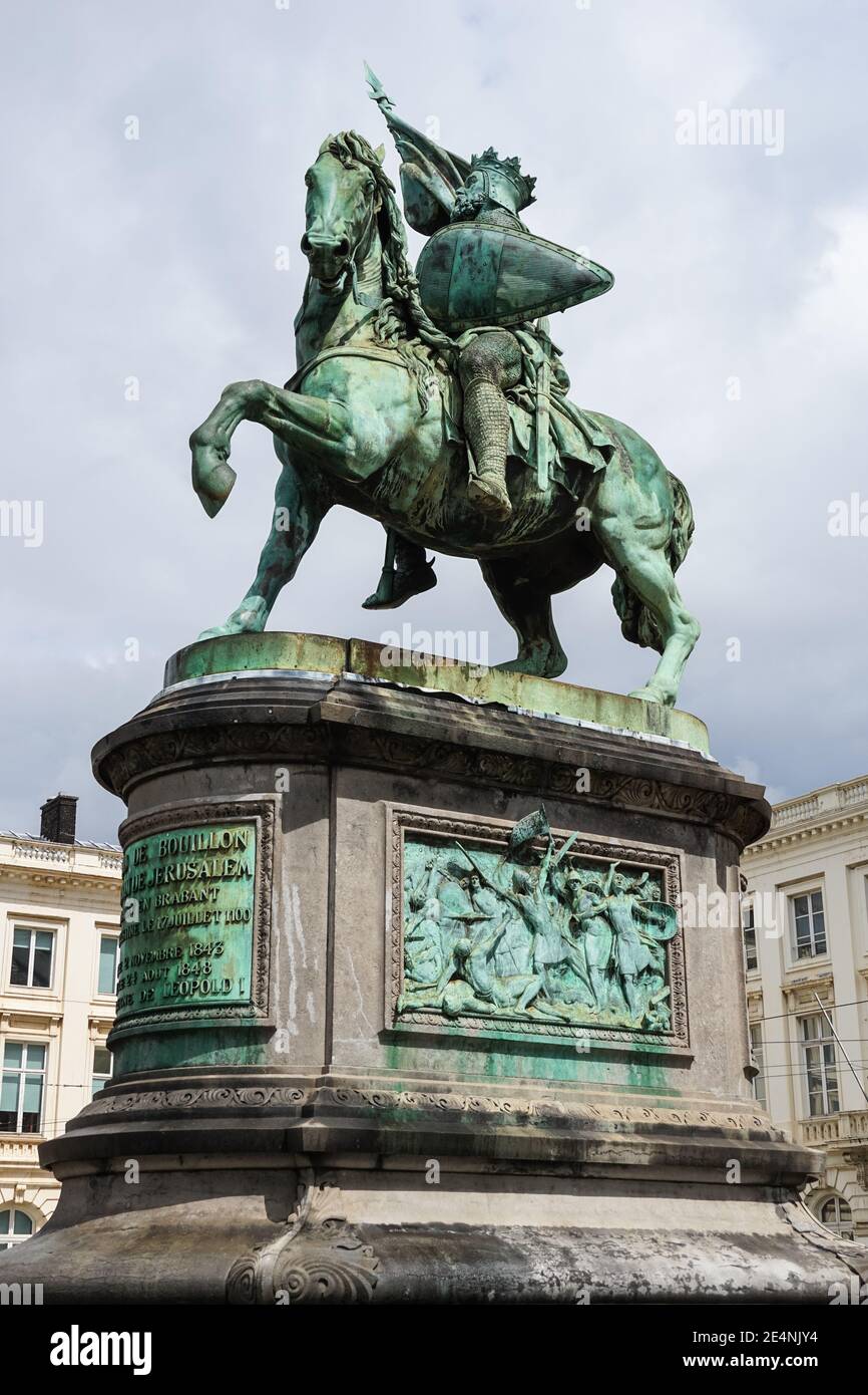 Equestrian statue of Godfrey of Bouillon on Place Royale, Koningsplein in Brussels, Belgium Stock Photo