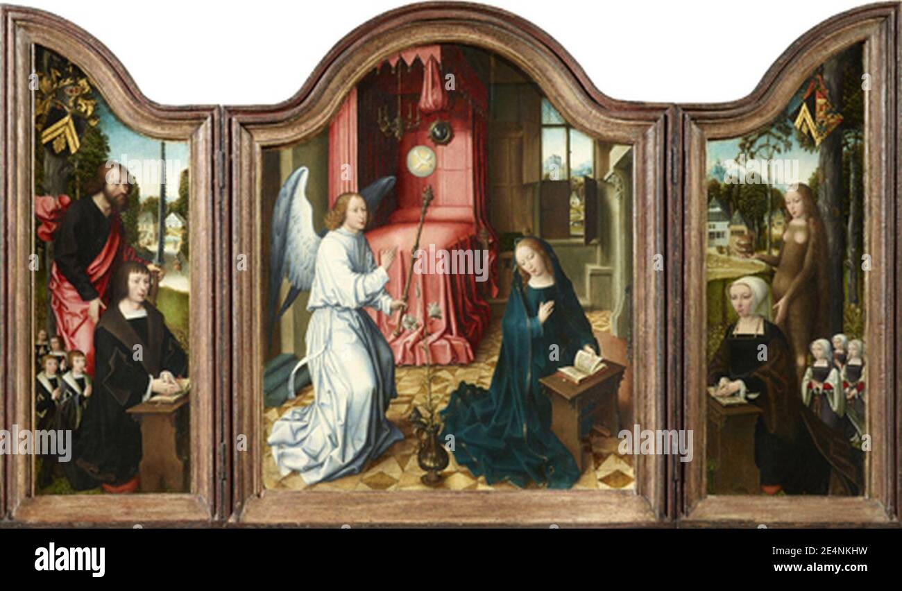 Master of the Magdalena Legend, Du Quesnoy-Van der Tommen Triptych. Stock Photo