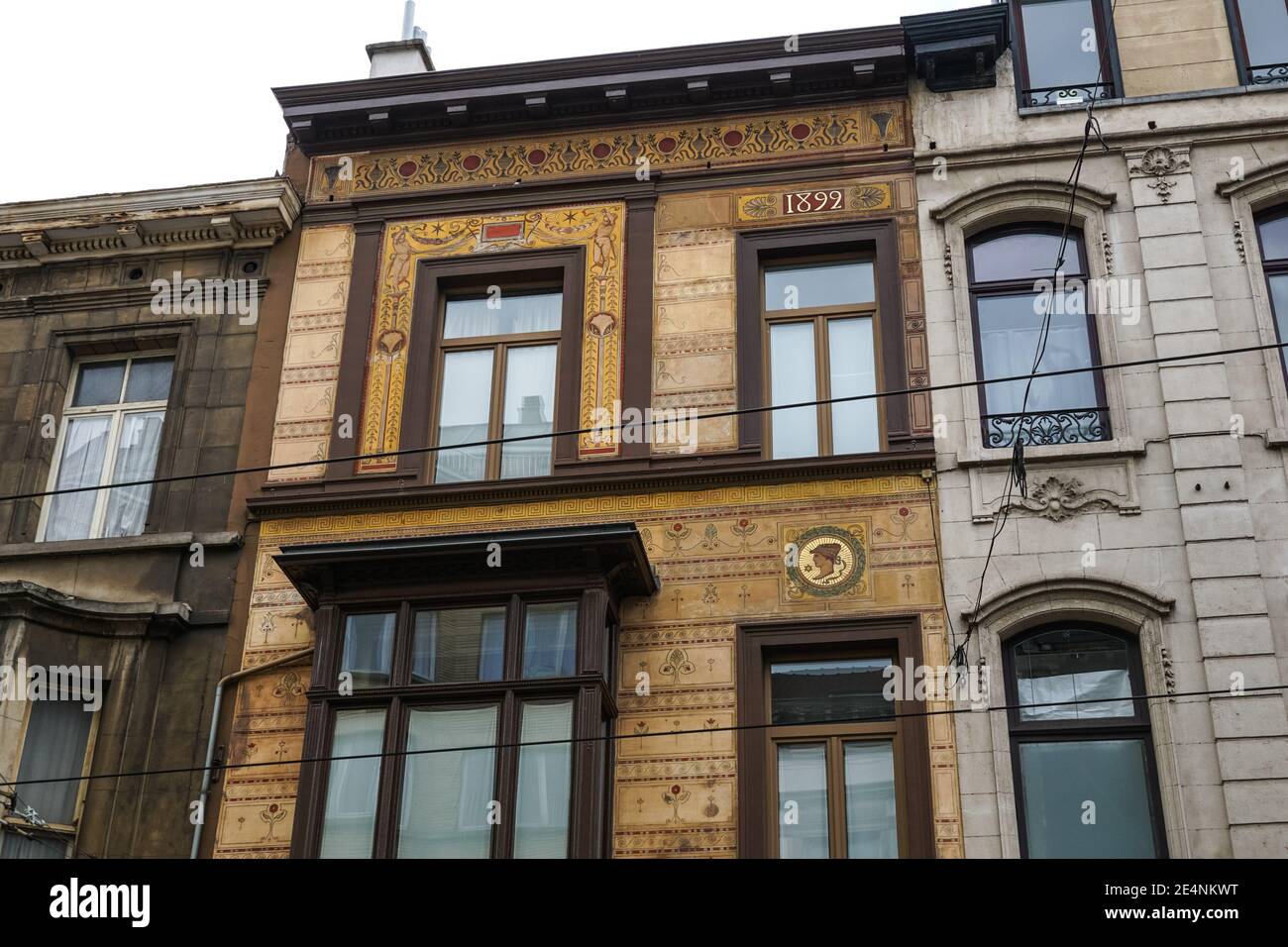 Facade of Art Nouveau style house in Brussels, Belgium Stock Photo