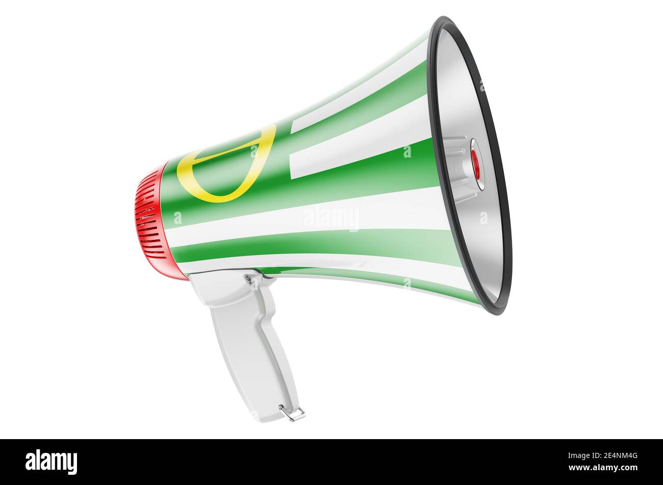 Megaphone with Ecological flag, 3D rendering isolated on white ...