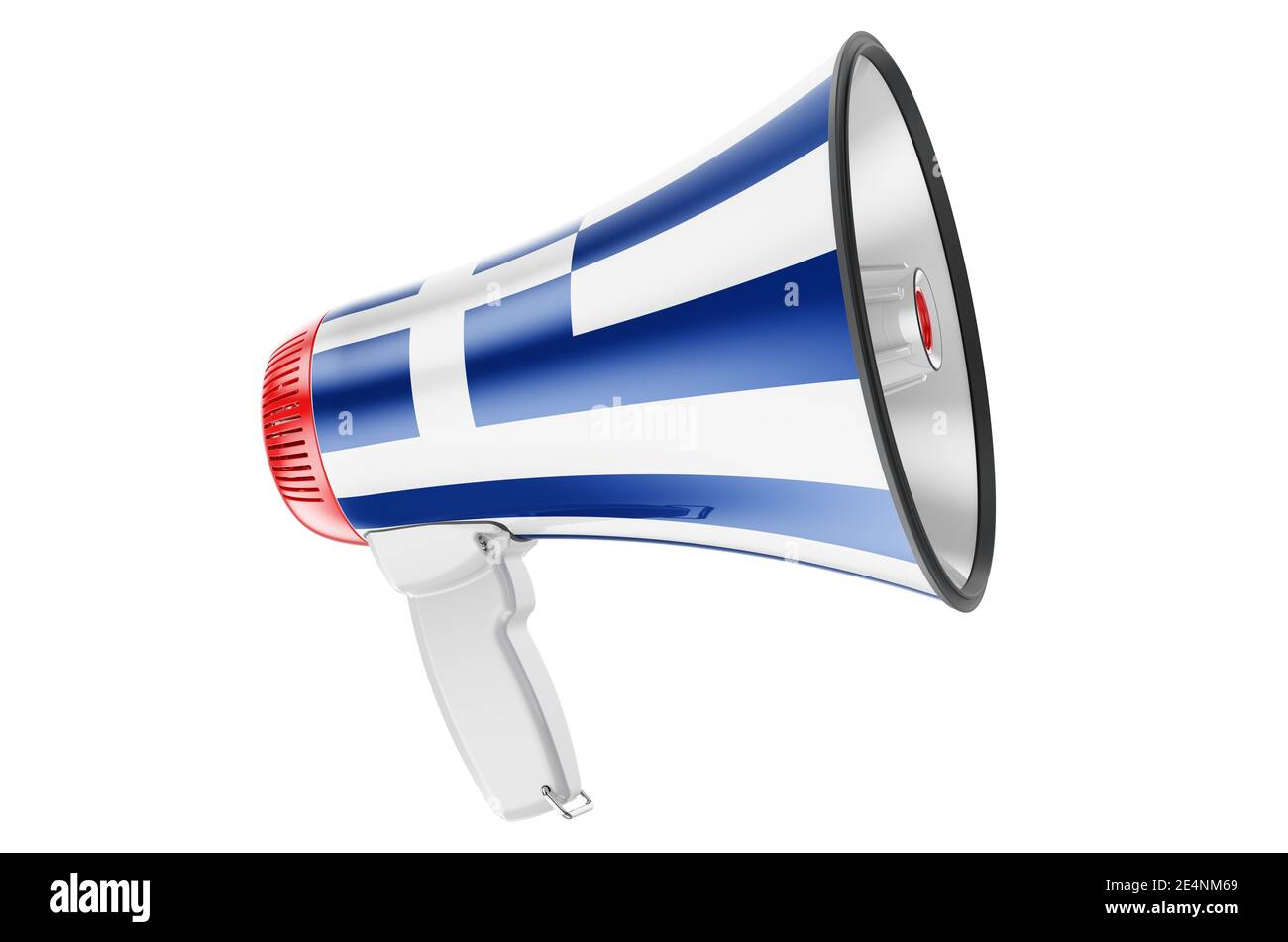 Megaphone with Greek flag, 3D rendering isolated on white background