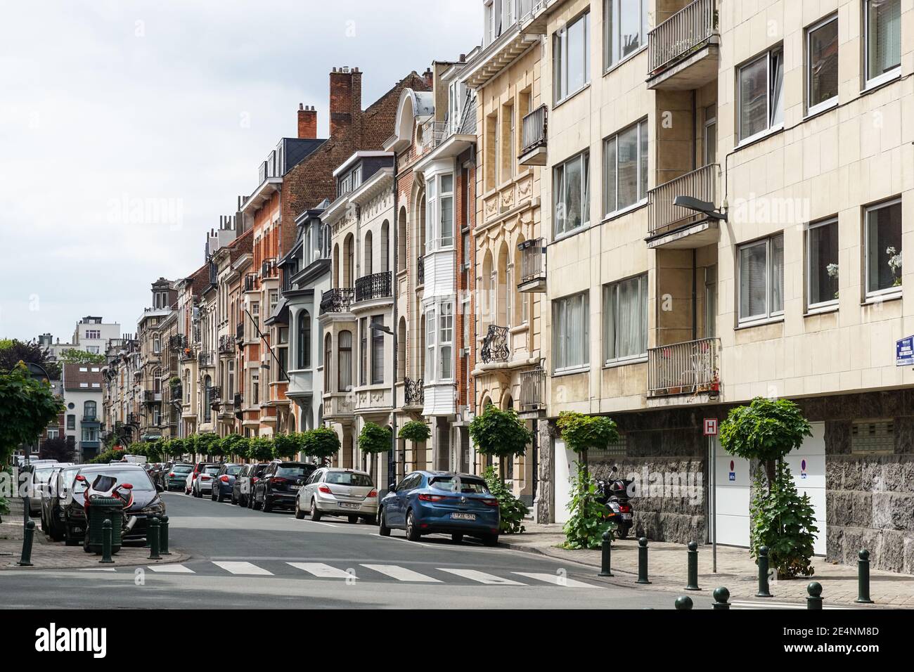 Houses on residential street in Saint-Gilles district in Brussels, Belgium Stock Photo