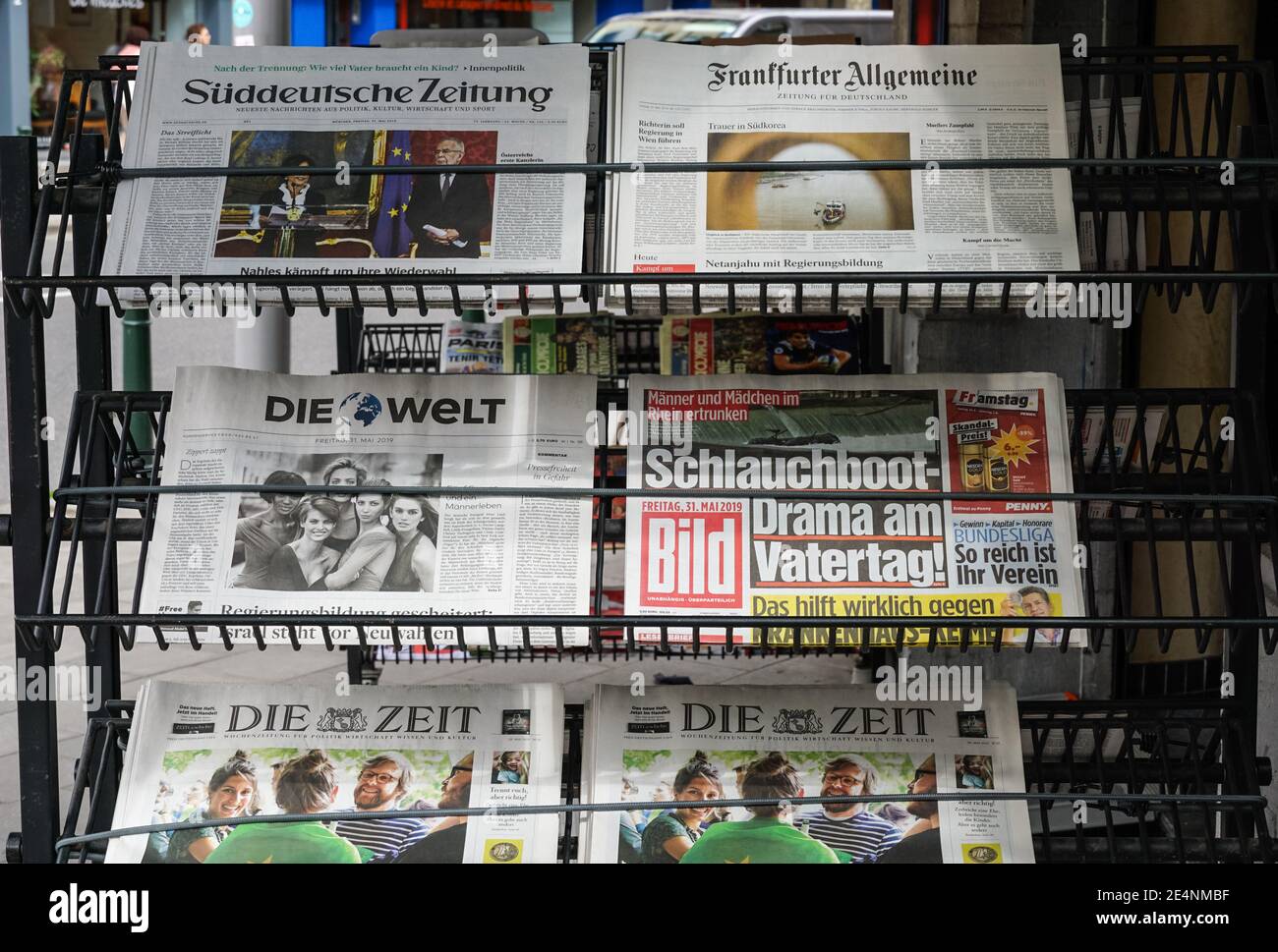 Rack with German newspapers Stock Photo