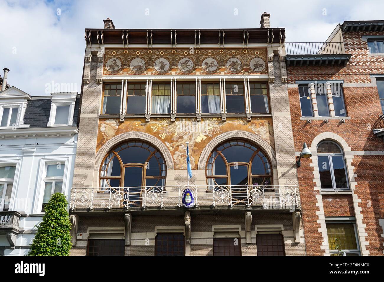 Facade of Ciamberlani House, Art Nouveau style house in Brussels, Belgium Stock Photo