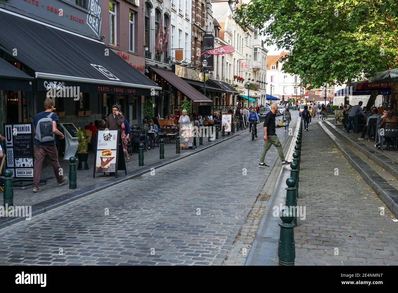 Restaurants at the Place Sainte Catherine in Brussels, Belgium Stock Photo