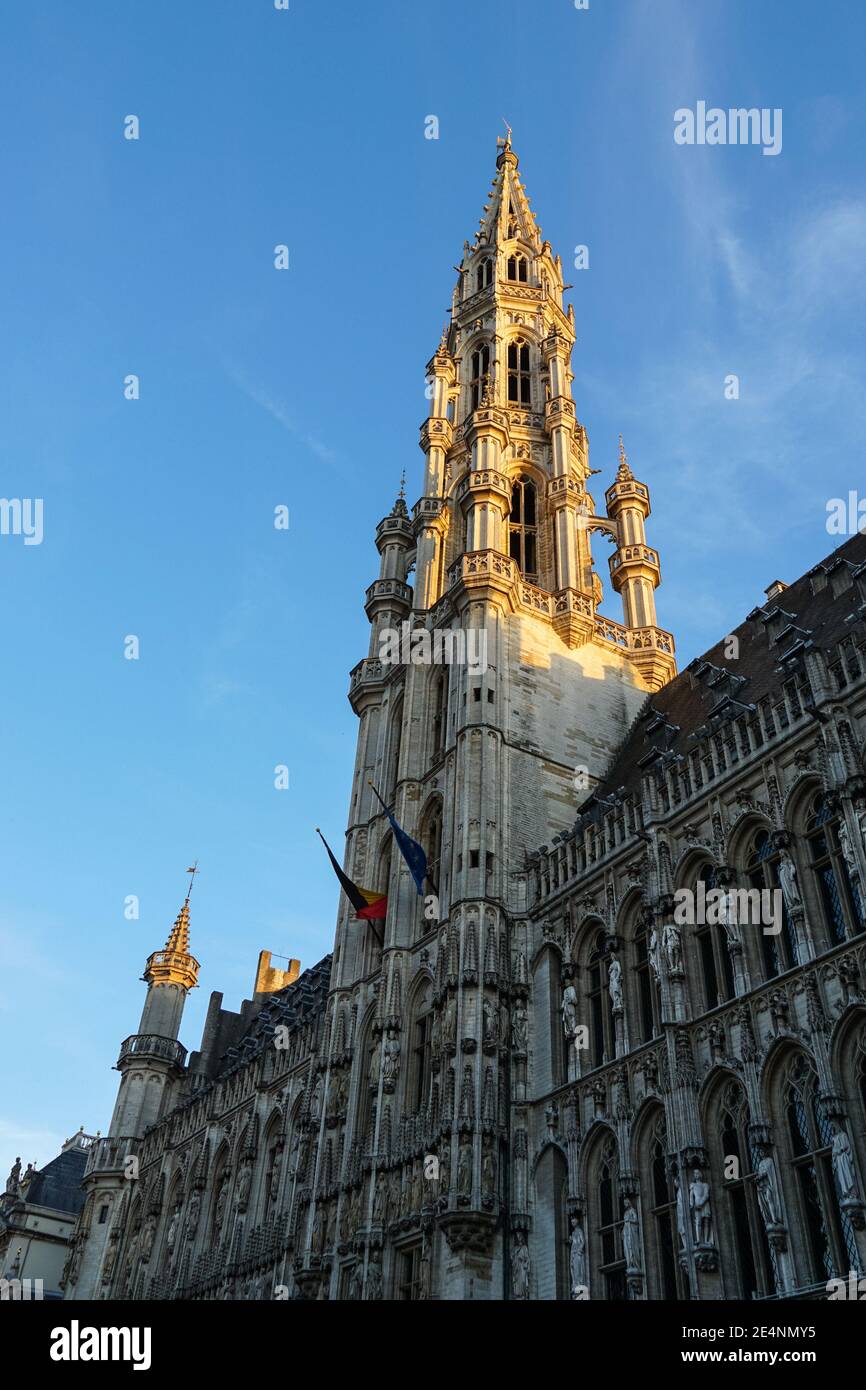 Medieval Town Hall on the Grand Place, Grote Markt square in Brussels, Belgium Stock Photo