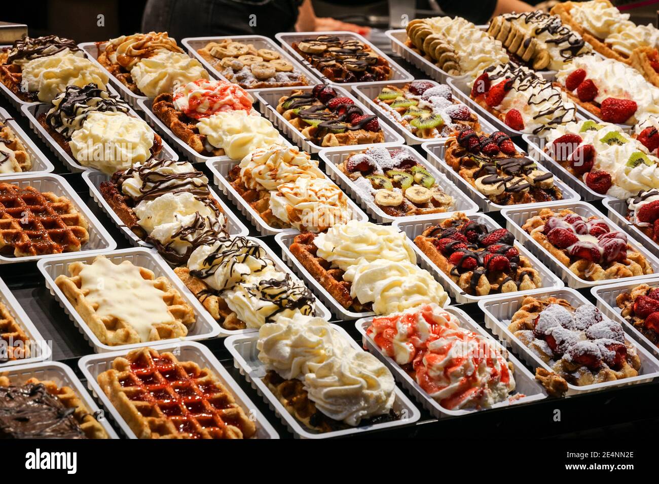 Traditional belgian waffles in Brussels, Belgium Stock Photo