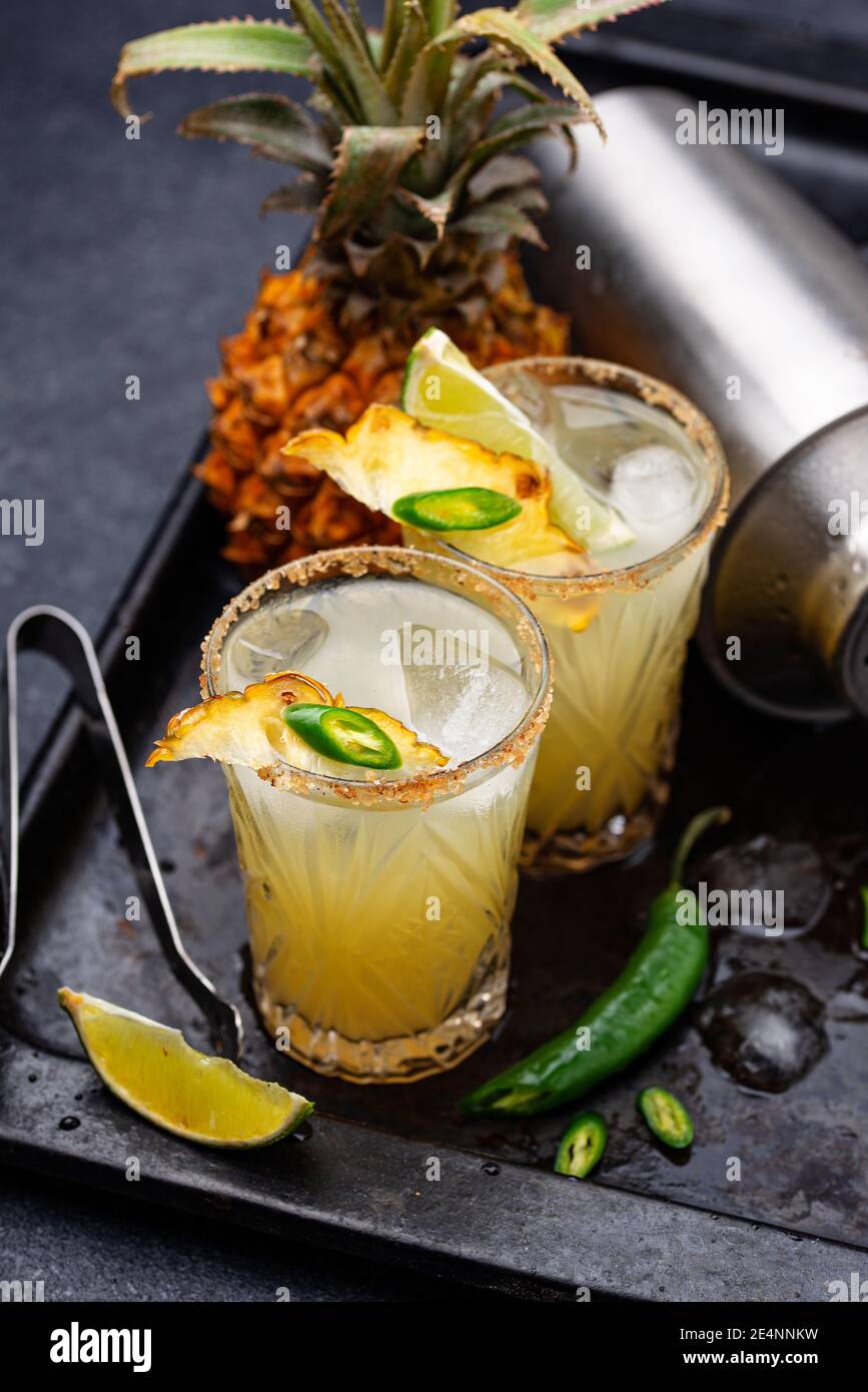 Margarita with pineapple and jalapeno Stock Photo Alamy