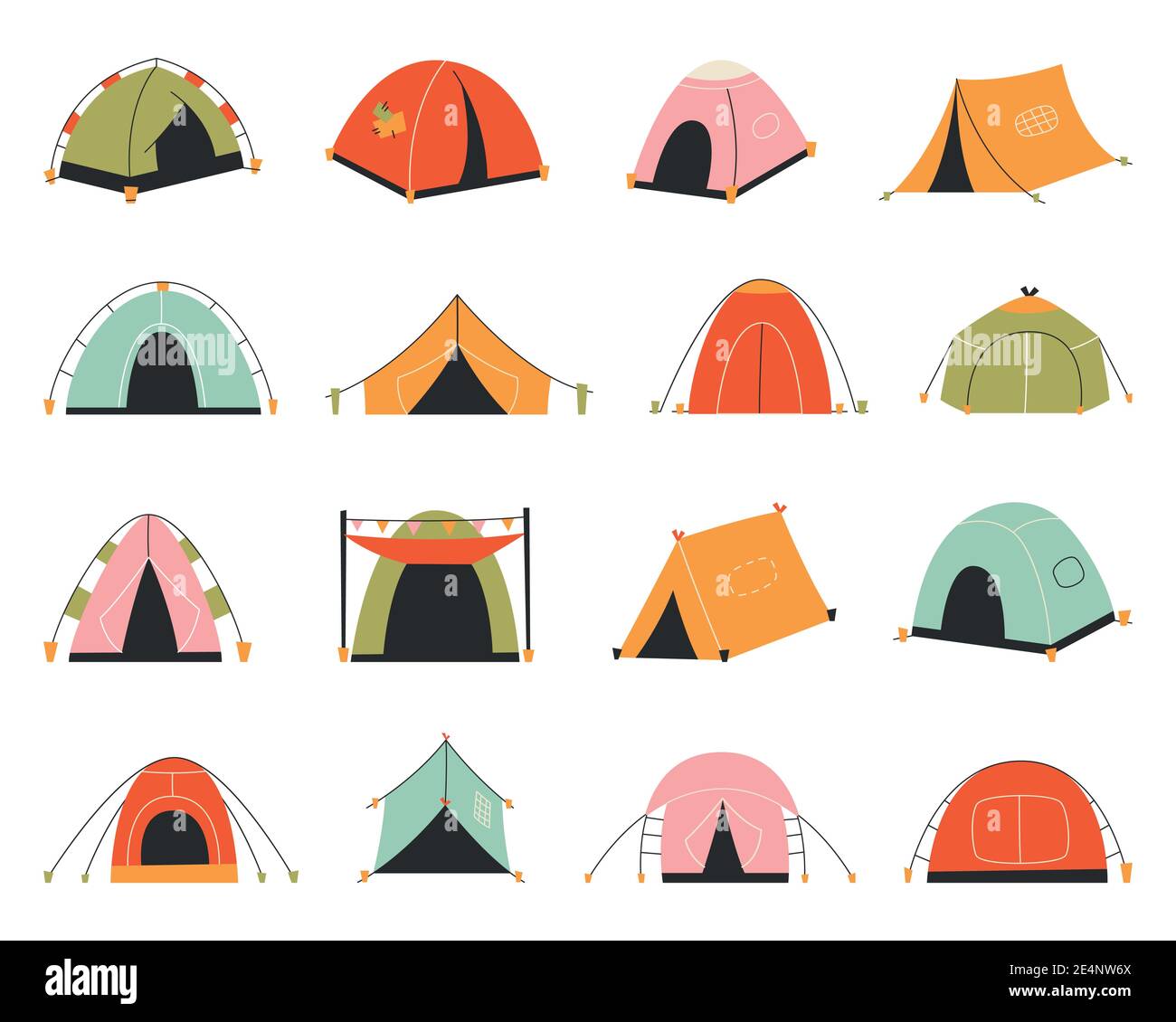 Set of tourist tents. Vector illustration - collection of camping icons ...