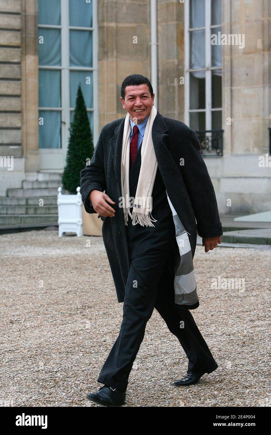 French former rugby player Abdelatif Benazzi leaves the Elysee Palace after French President Nicolas Sarkozy delivered his New Year wishes to labor and management groups in Paris, France on January 17, 2008. Photo by Mousse/ABACAPRESS.COM Stock Photo