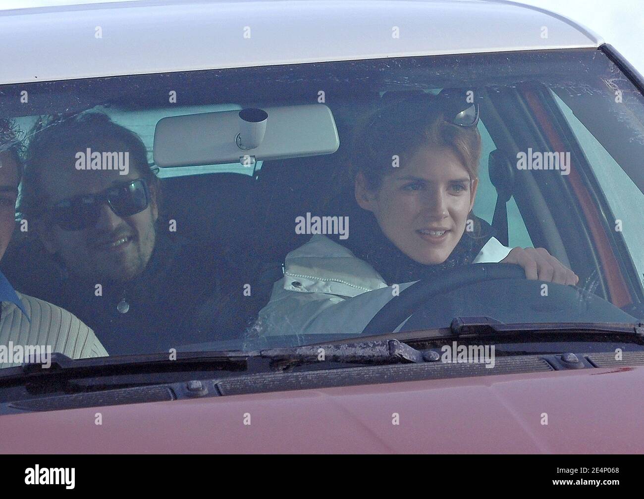 French actress Alice Taglioni takes driving lesson on snow track with her boyfriend during the 11th International Comedy Film Festival at L' Alpe d'Huez, France on January 17, 2008. Photo by Christophe Guibbaud/ABACAPRESS.COM Stock Photo