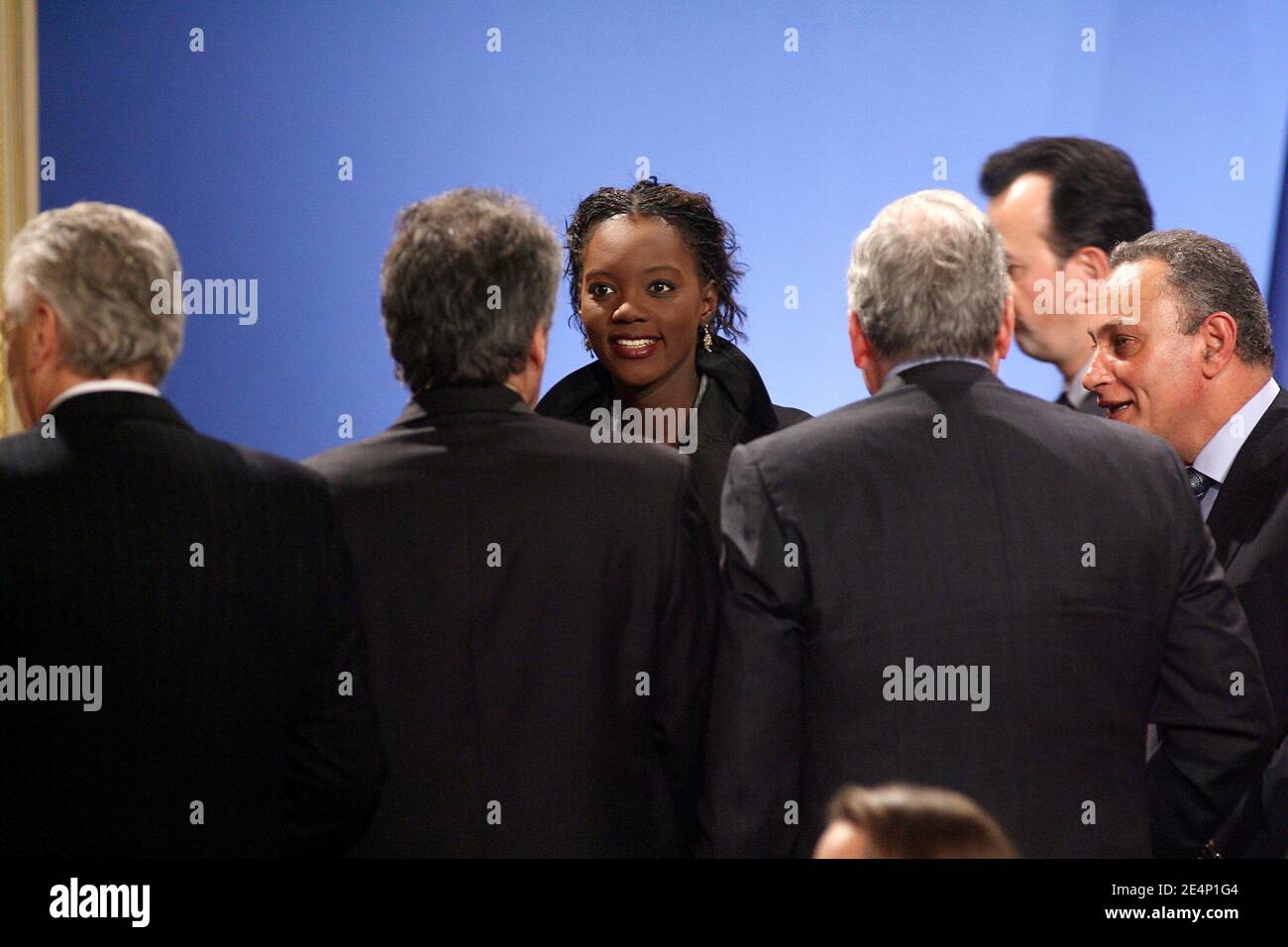 Rama Yade poses as President Nicolas Sarkozy delivers his New Year wishes to diplomatic corps at the Elysee Palace in Paris, France on January 18, 2008. Photo by Mousse/ABACAPRESS.COM Stock Photo