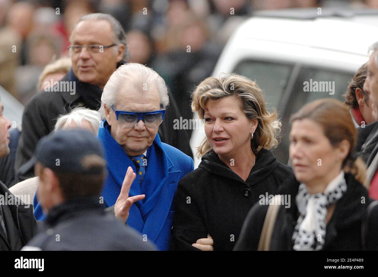 Michou and Jeane Manson arrive at St Germain church to attend the funeral mass of singer Carlos in Paris, France on January 22, 2008. Photo by Guibbaud-Khayat-Mousse/ABACAPRESS.COM Stock Photo
