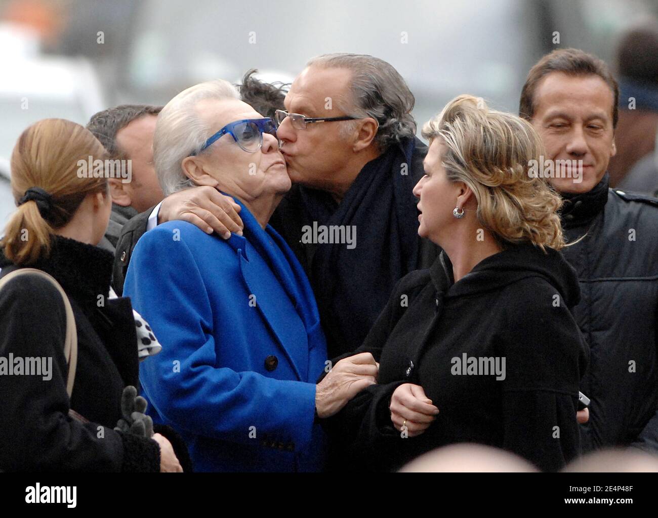 Michou, Gerad Louvin and Jeane Manson arrive at St Germain church to attend the funeral mass of singer Carlos in Paris, France on January 22, 2008. Photo by Guibbaud-Khayat-Mousse/ABACAPRESS.COM Stock Photo