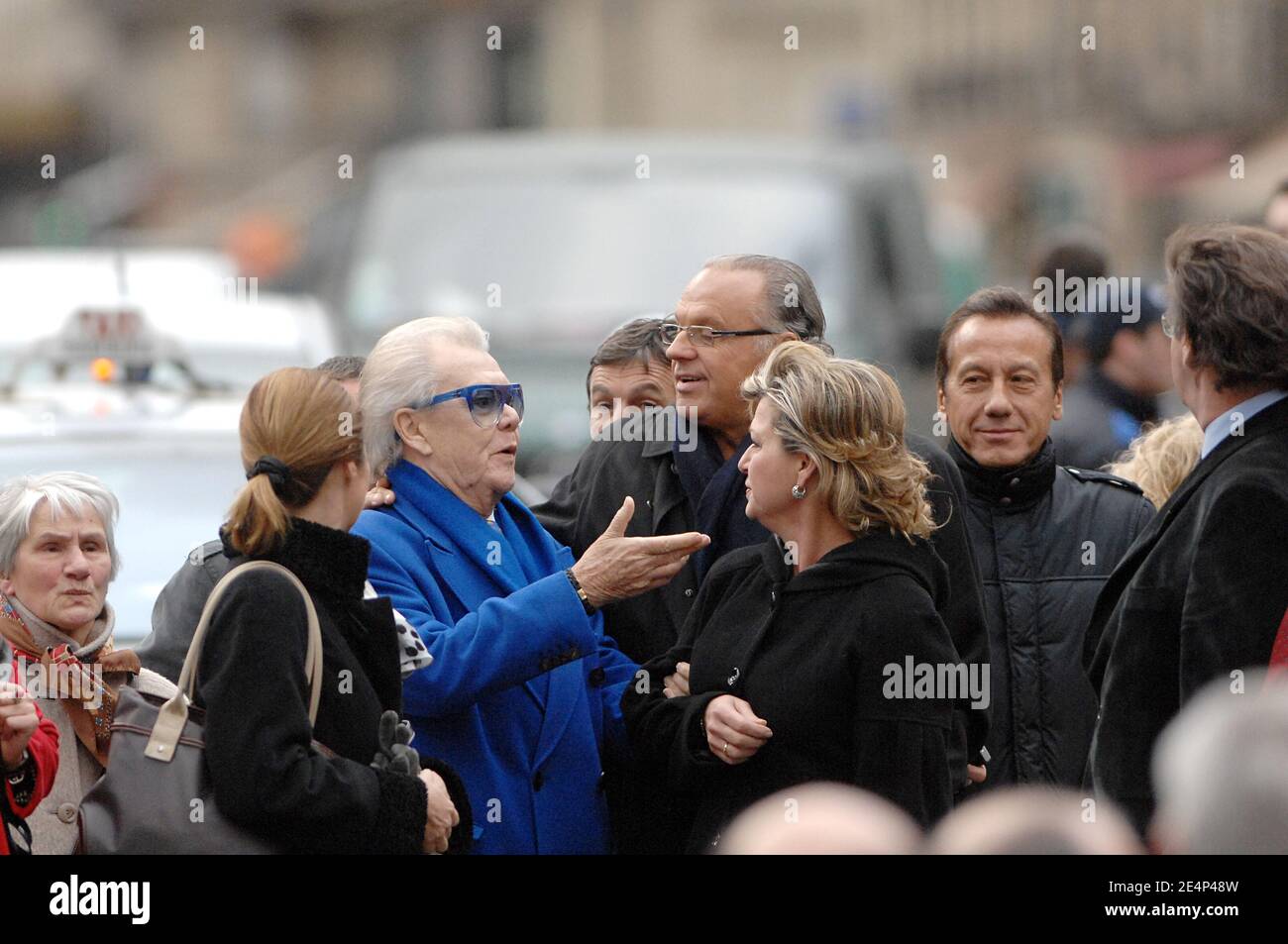 Michou, Gerard Louvin and Jeane Manson arrive at St Germain church to attend the funeral mass of singer Carlos in Paris, France on January 22, 2008. Photo by Guibbaud-Khayat-Mousse/ABACAPRESS.COM Stock Photo