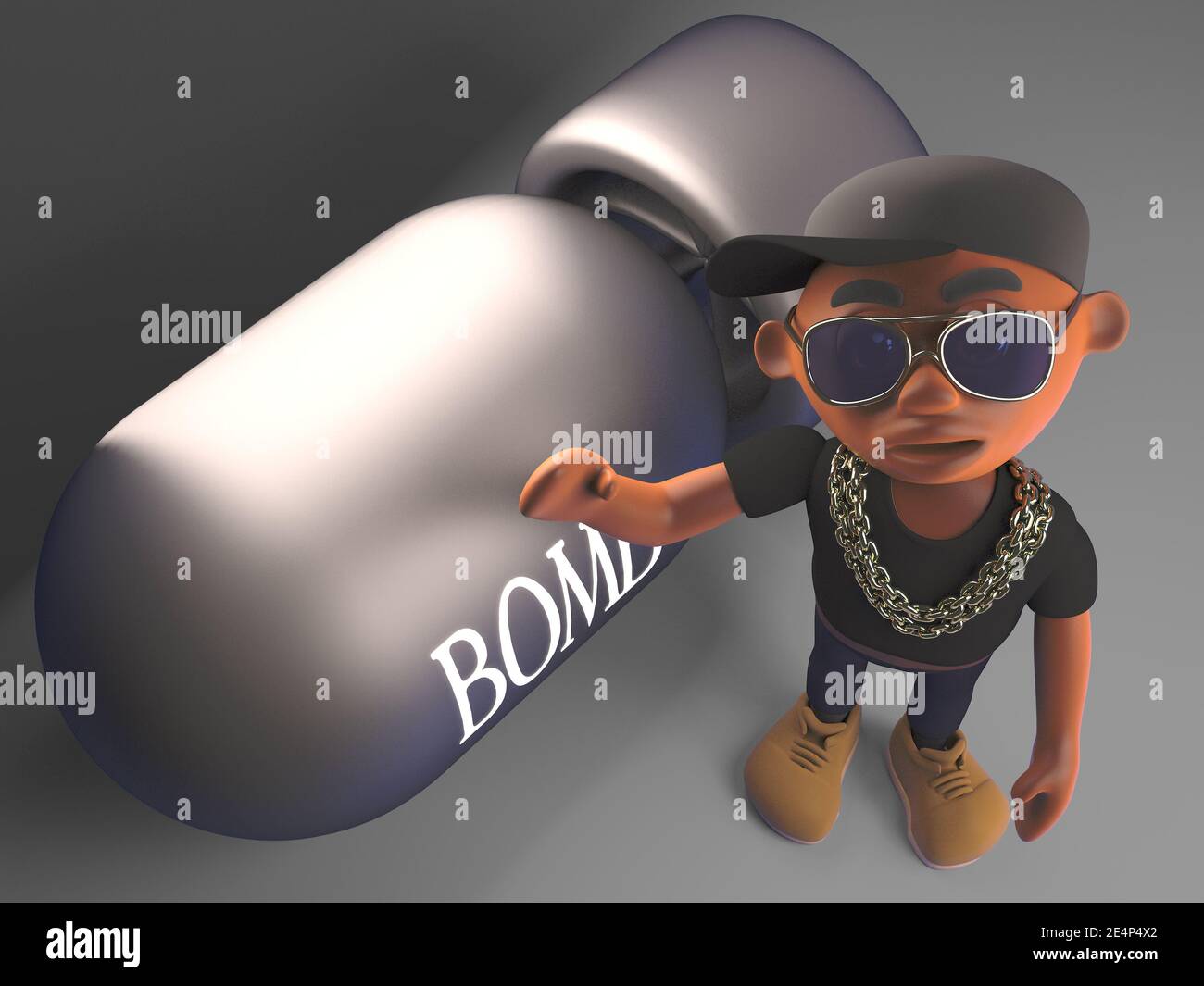 Bomb Raper 3d Black hip hop rapper in baseball cap stands next to a nuclear bomb ...