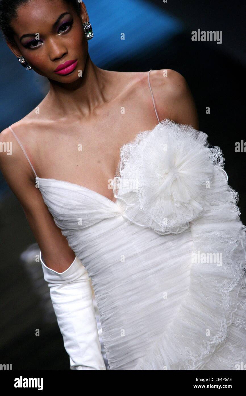 A model presents a creation by Italian designer Valentino for his  Spring-Summer 2008 Haute-Couture collection show in Paris, France on  January 23, 2008. 75-year-old Valentino retires after 45 years in the  business.