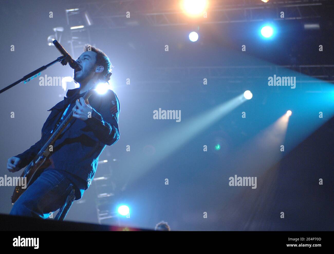 Linkin Park performs live on stage at the POPB concert hall in Paris, France, on January 22