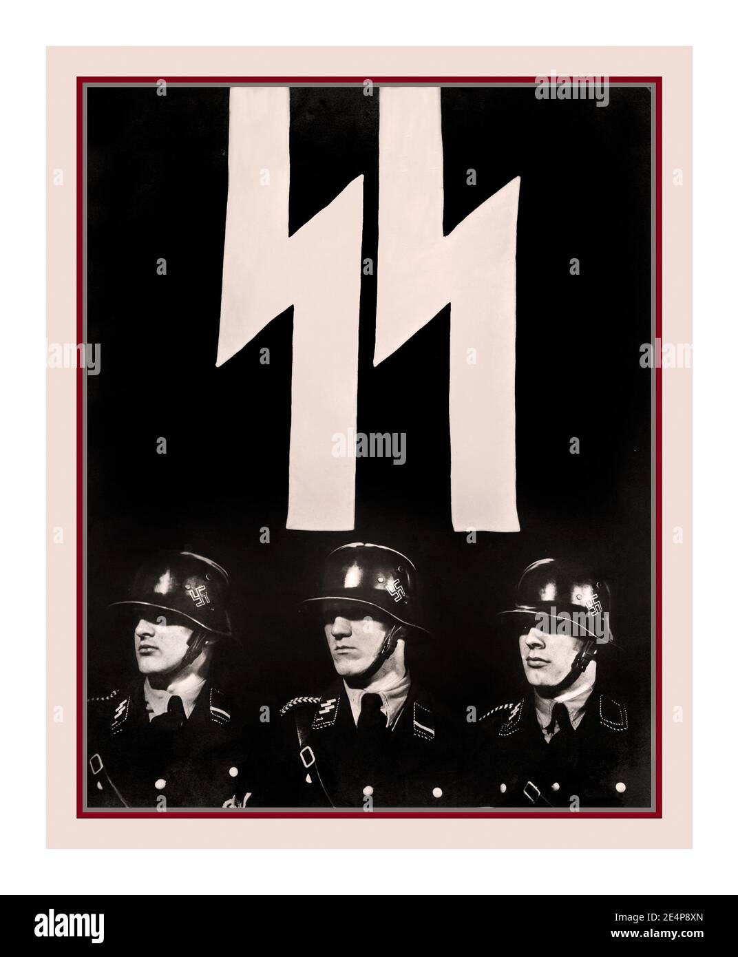 WAFFEN  SS-Einsatzgruppen 1941 NAZI PROPAGANDA RECRUITMENT POSTER CARD  ‘My Honour is called loyalty’, 'SS-Verfügungstruppe' Feldpostfotokarte 'Meine Ehre heißt Treue',  1941, 'SS-Einsatzstruppe' field poster photo card 'My honor is called loyalty', SS-Einsatzgruppen were Scihutzstaffel (SS) paramilitary death squads of Nazi Germany that were responsible for mass killings, primarily by shooting, during World War II (1939–45) in Nazi Germany-occupied Europe. Stock Photo