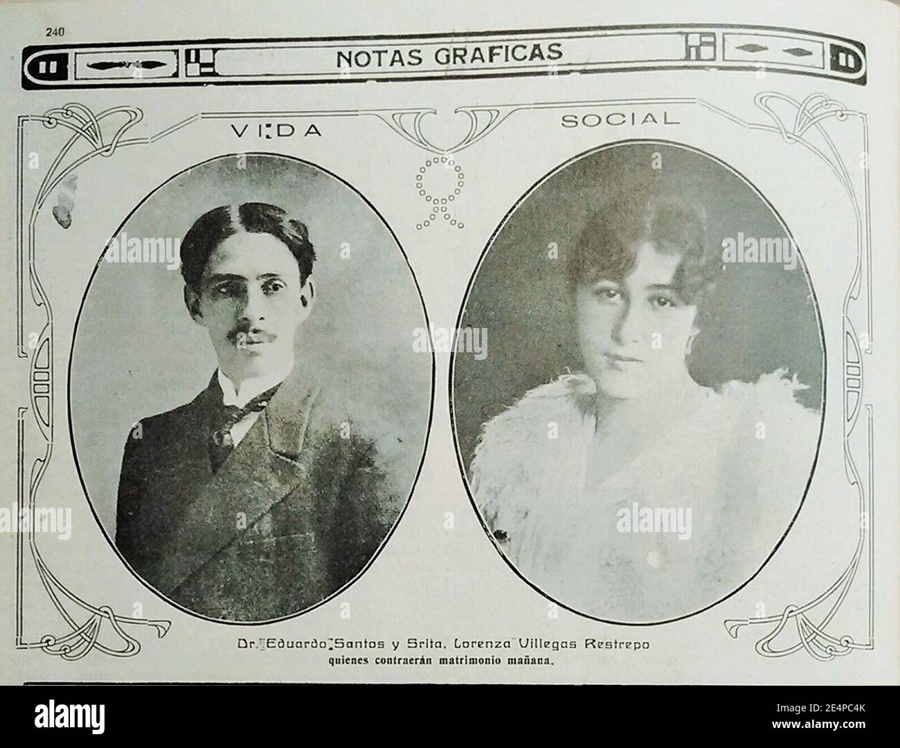 Matrimonio de Eduardo Santos con Lorenza Villegas. Stock Photo