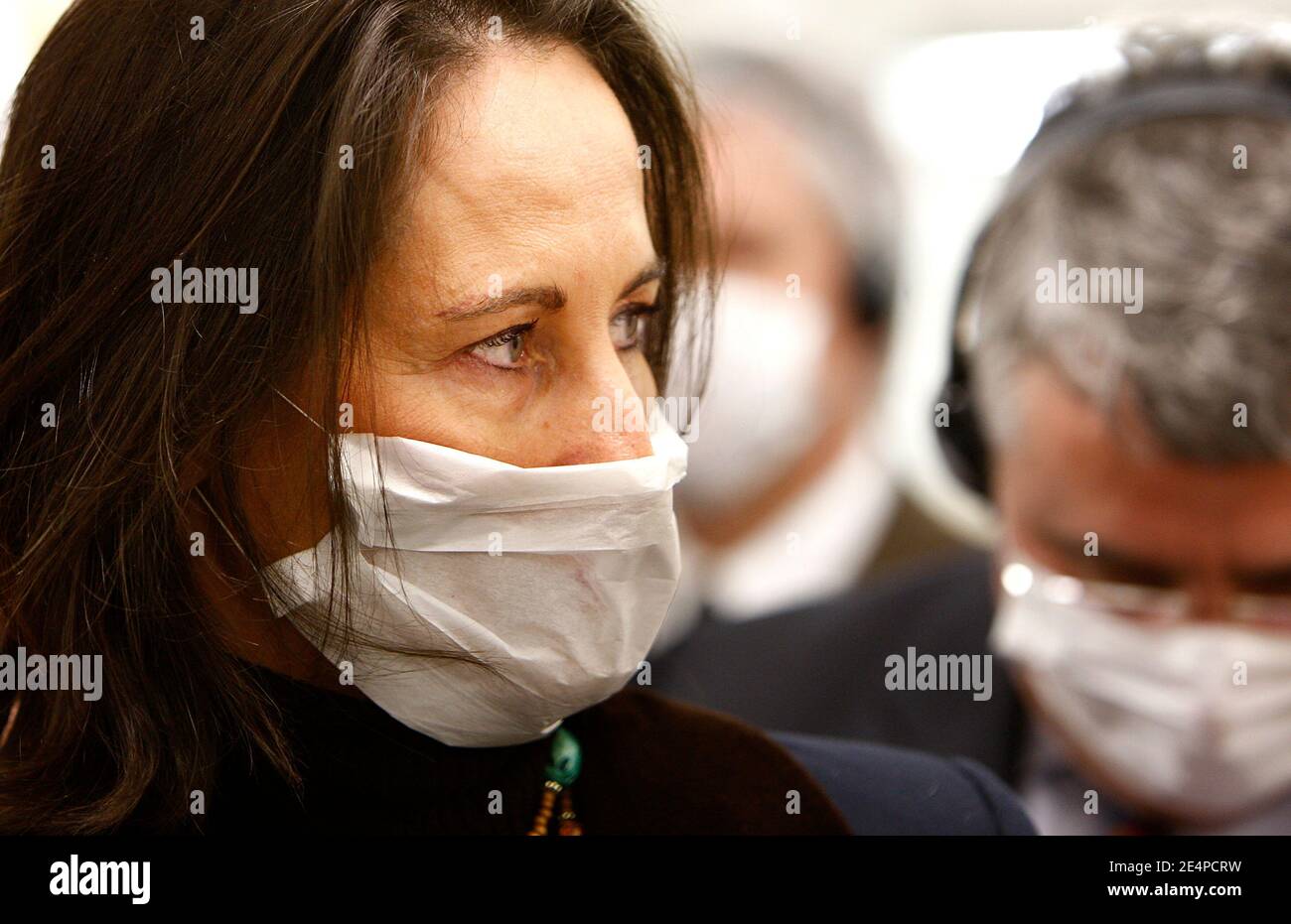 Defeated French Socialist Party Presidential candidate Segolene Royal visits the manufacture of advanced Lithium-Ion batteries for hybrid, plug-in, fuel cell and electric vehicles, in Nersac, France on January 31, 2008. Johnson Controls Saft Advanced Power Solutions announced the official opening of its new lithium-ion automotive battery manufacturing facility in Nersac. Photo by Patrick Bernard/ABACAPRESS.COM Stock Photo