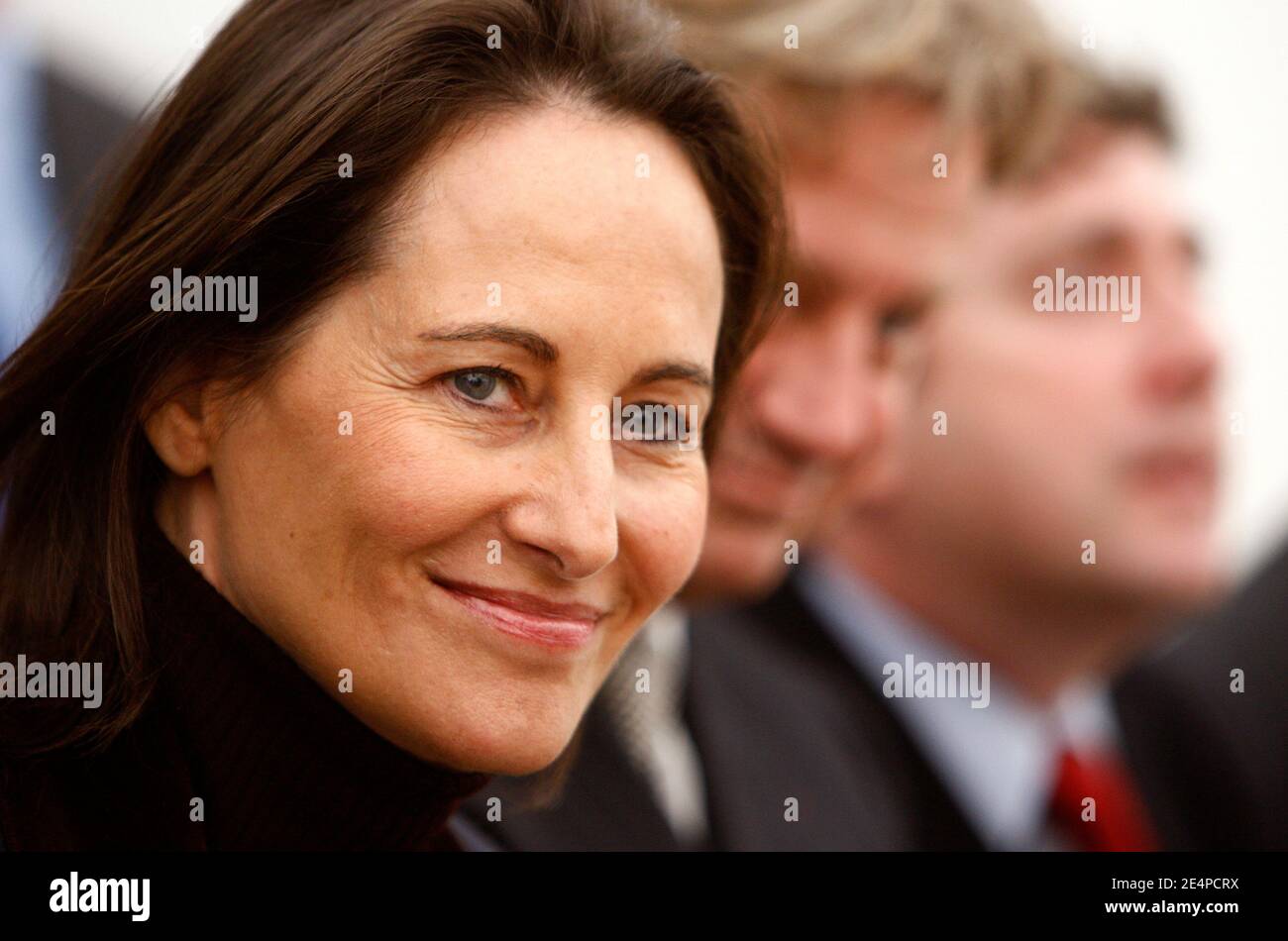 Defeated French Socialist Party Presidential candidate Segolene Royal visits the manufacture of advanced Lithium-Ion batteries for hybrid, plug-in, fuel cell and electric vehicles, in Nersac, France on January 31, 2008. Johnson Controls Saft Advanced Power Solutions announced the official opening of its new lithium-ion automotive battery manufacturing facility in Nersac. Photo by Patrick Bernard/ABACAPRESS.COM Stock Photo