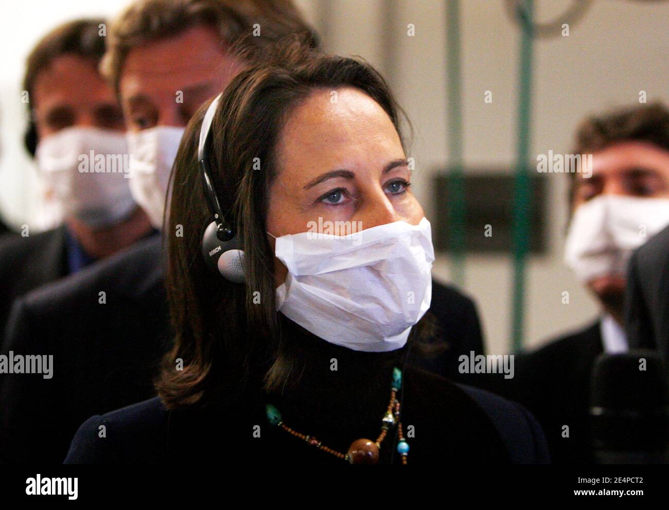 Defeated French Socialist Party Presidential candidate Segolene Royal visits the manufacture of advanced Lithium-Ion batteries for hybrid, plug-in, fuel cell and electric vehicles, in Nersac, France on January 31, 2008. Johnson Controls Saft Advanced Power Solutions announced the official opening of its new lithium-ion automotive battery manufacturing facility in Nersac. Photo by Patrick Bernard/ABACAPRESS.COM Stock Photo