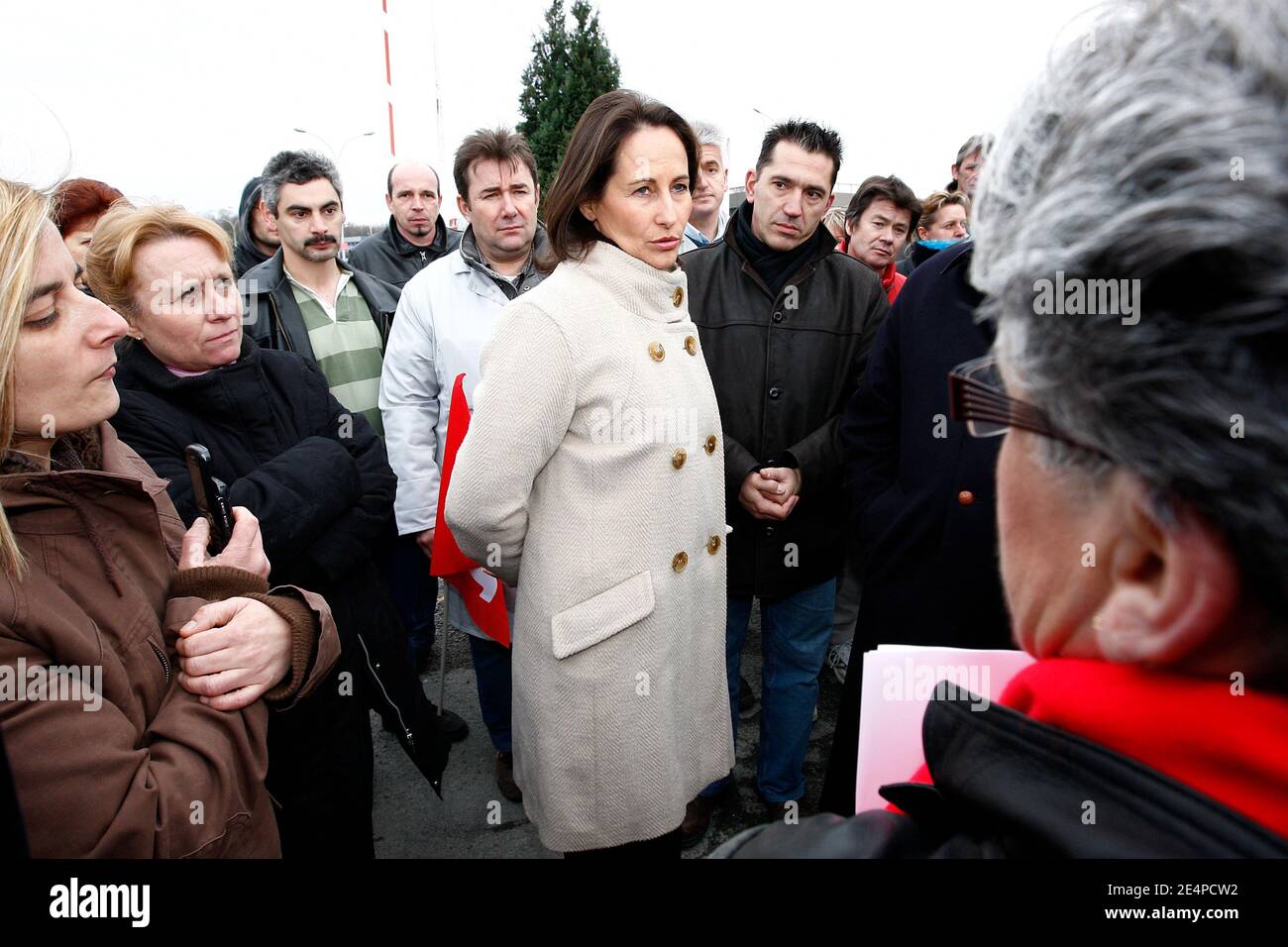 Defeated French Socialist Party Presidential candidate Segolene Royal visits the manufacture of advanced Lithium-Ion batteries for hybrid, plug-in, fuel cell and electric vehicles, in Nersac, France on January 31, 2008. Johnson Controls Saft Advanced Power Solutions announced the official opening of its new lithium-ion automotive battery manufacturing facility in Nersac. Photo by Patrick Bernard/ABACAPRESS.COM Stock Photo