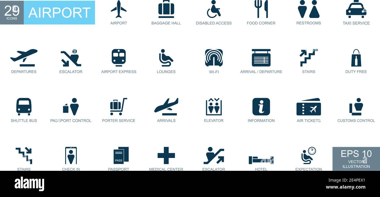 Abstract icons on the theme of airport - Vector illustration Stock Vector