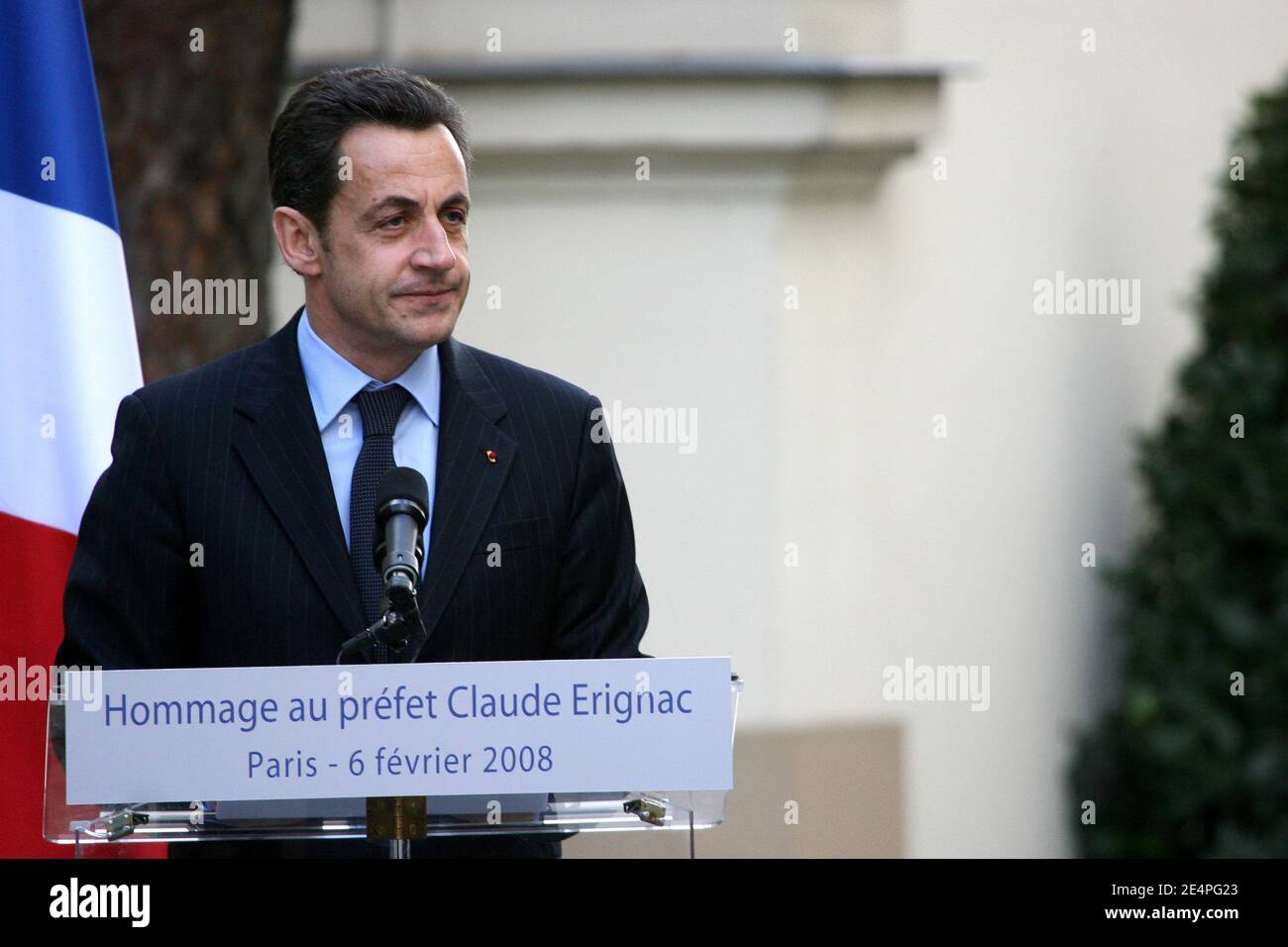 Nicolas Sarkozy attends a ceremony Place Beauvau, in memory of Prefect Claude Erignac, who was killed in Corsica in 1998. Paris, France, on February 6, 2008. Photo by Mousse-Taamallah/ABACAPRESS.COM Stock Photo