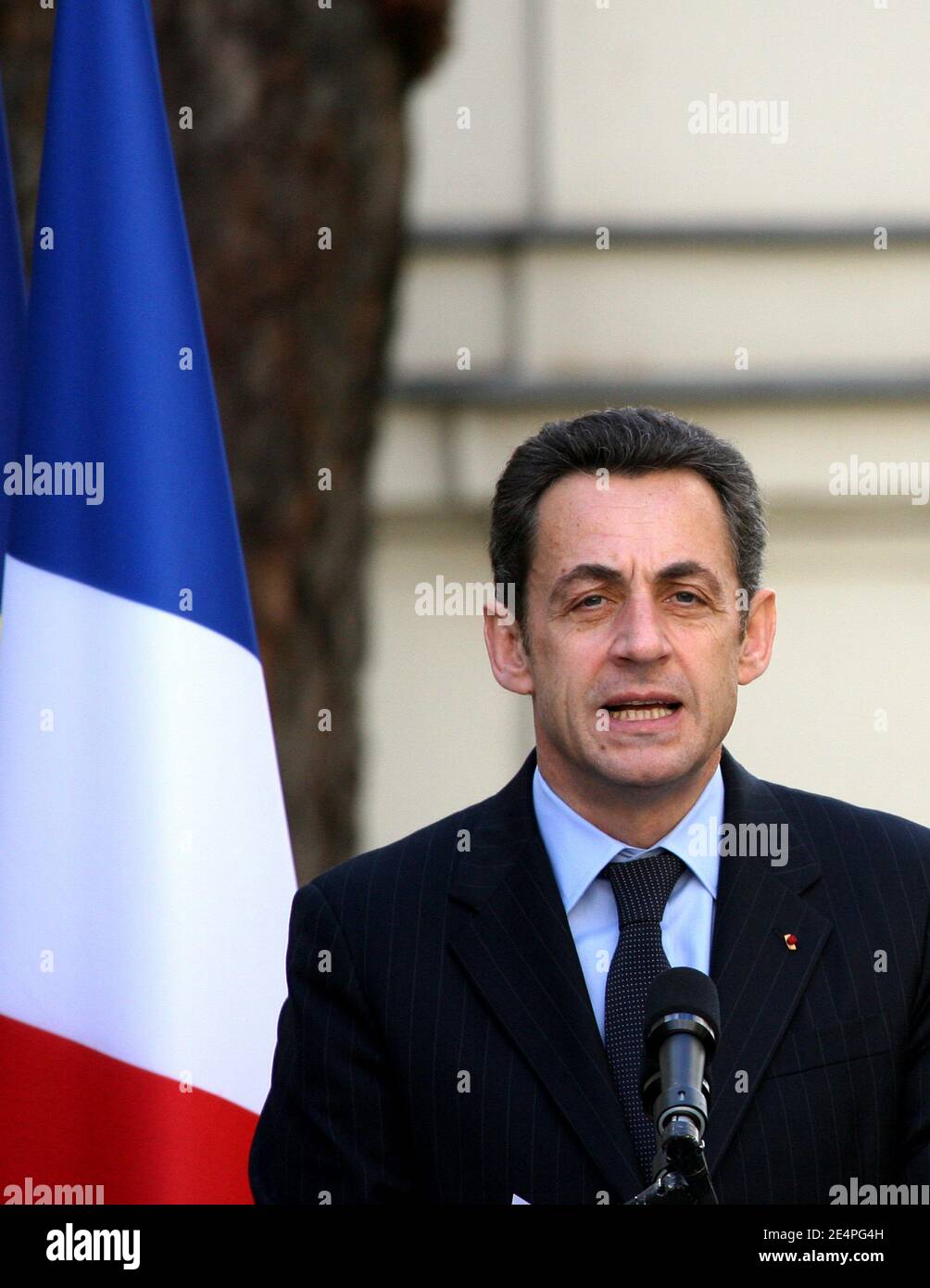 Nicolas Sarkozy during a ceremony Place Beauvau, in memory of Prefect Claude Erignac, who was killed in Corsica in 1998. Paris, France, on February 6, 2008. Photo by Mousse-Taamallah/ABACAPRESS.COM Stock Photo