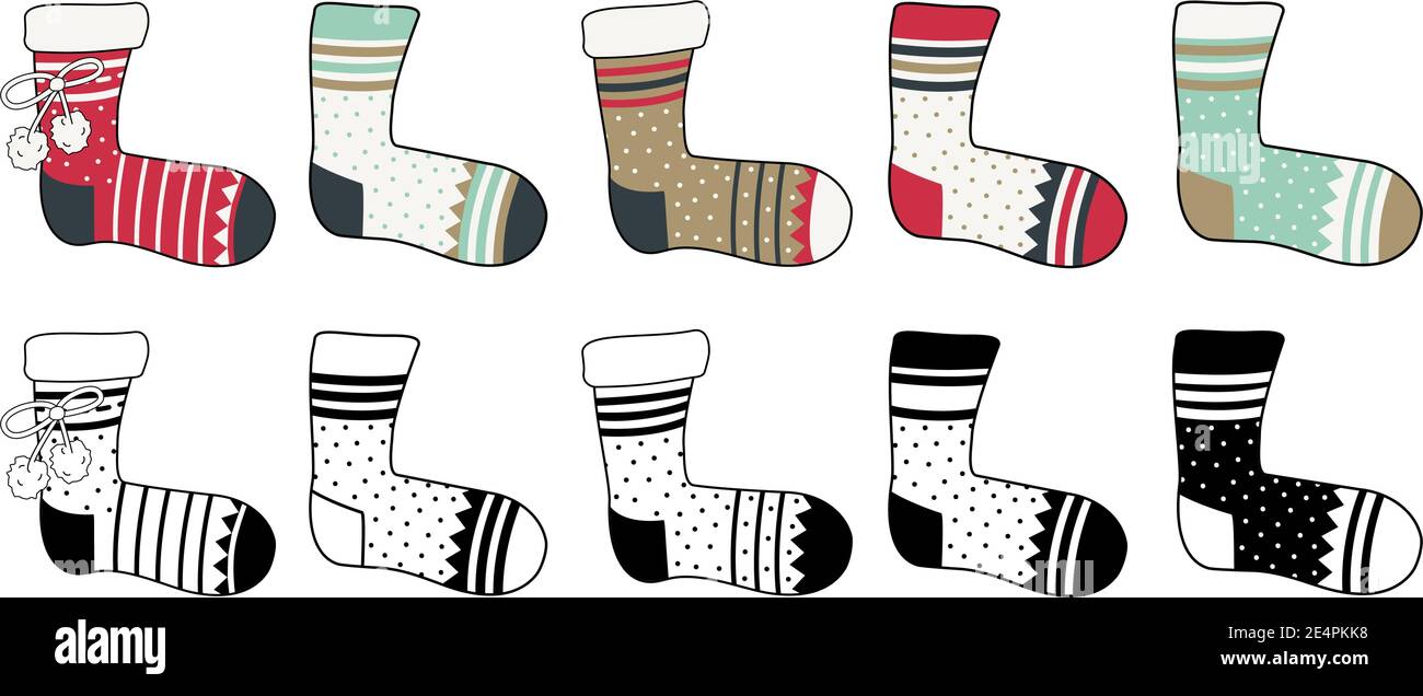 A set of socks with a pattern of different colours Stock Vector