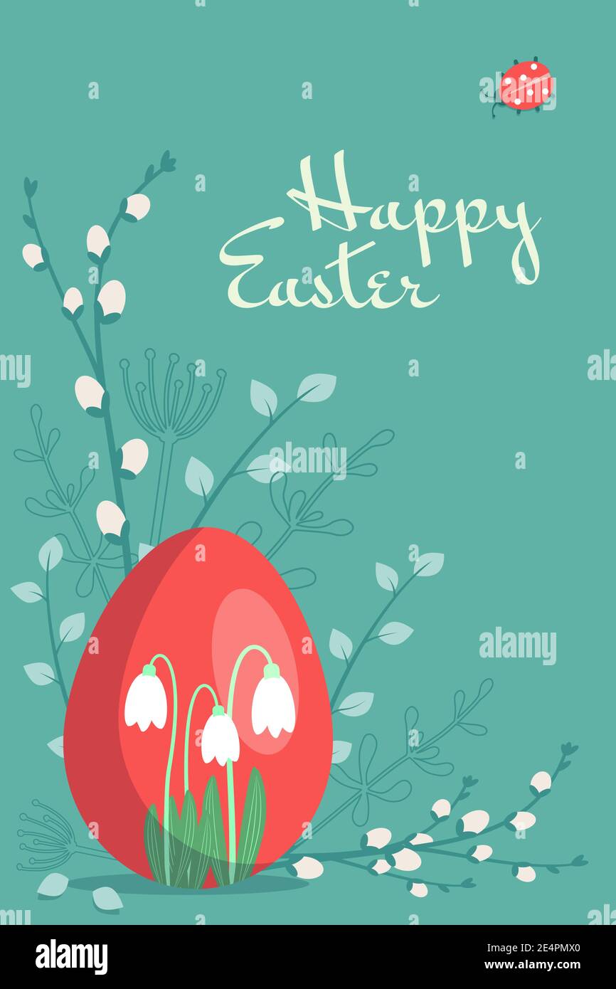 Happy easter card. Festive decoration with spring elements Stock Vector
